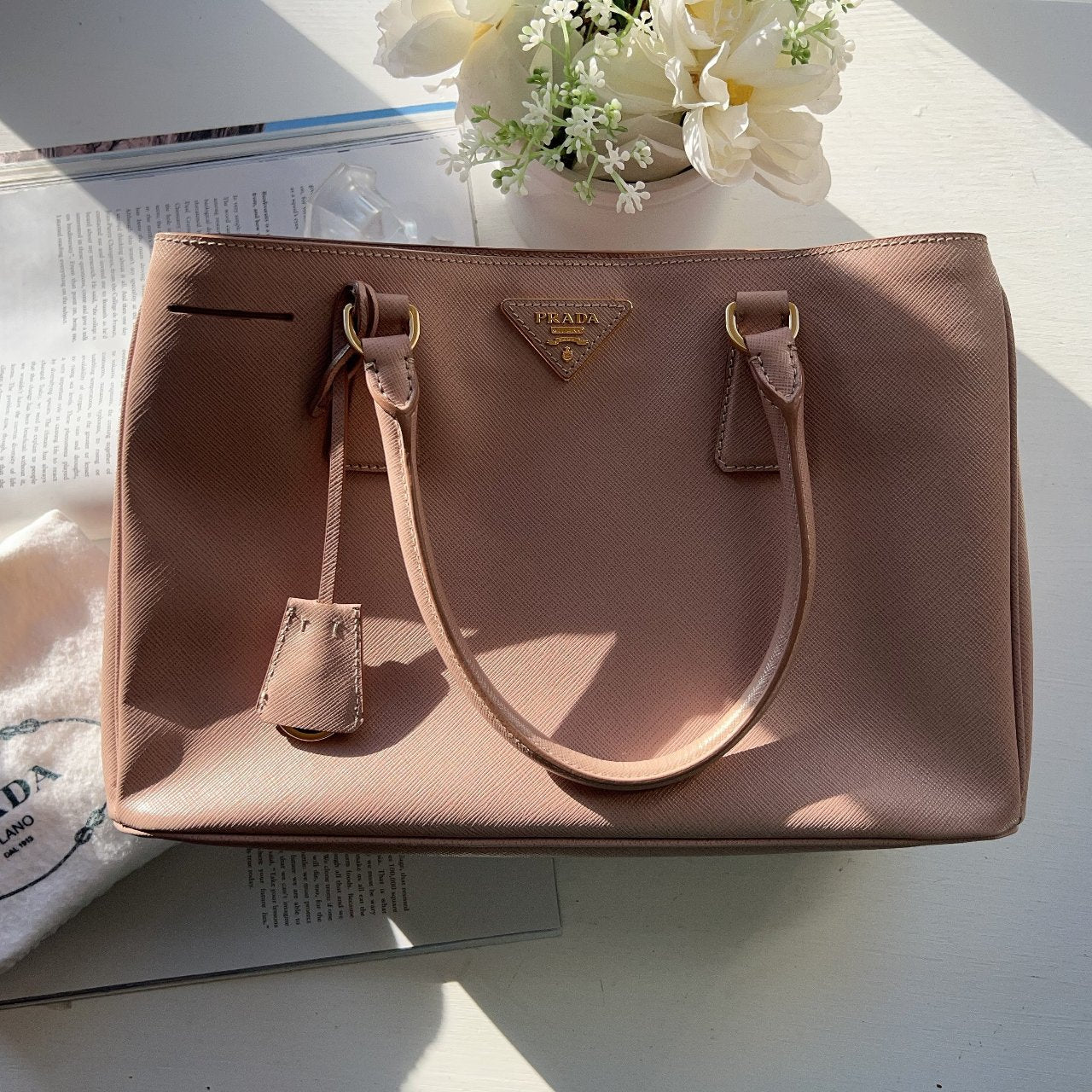 Prada Saffiano Medium Tote Cammeo