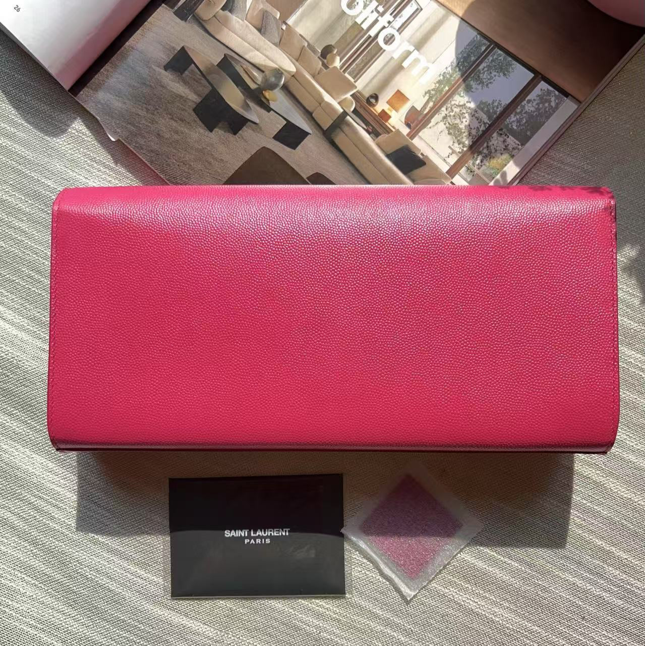 Saint Laurent Hot Pink Cassandre Leather Clutch Bag LP