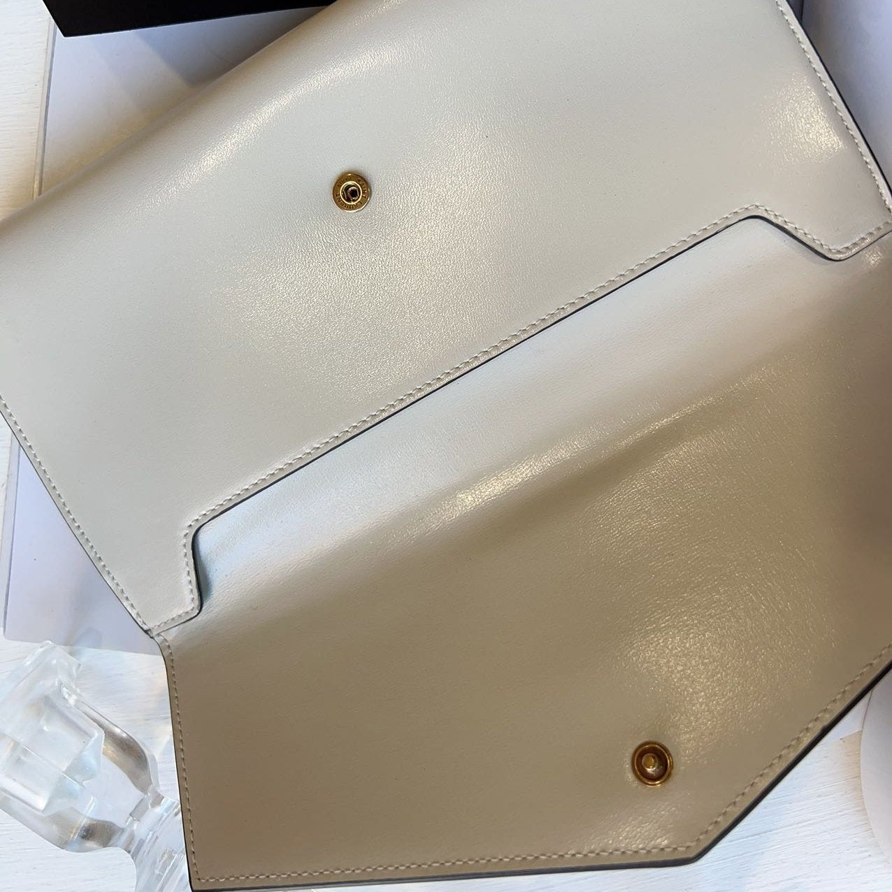 Saint Laurent Leather Clutch Black and Cream