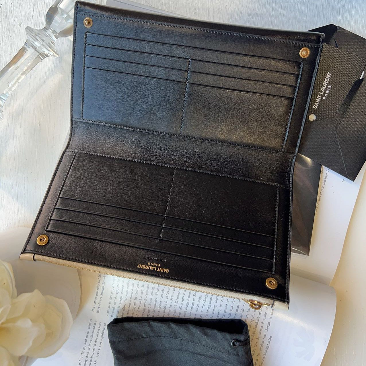 Saint Laurent Leather Clutch Black and Cream