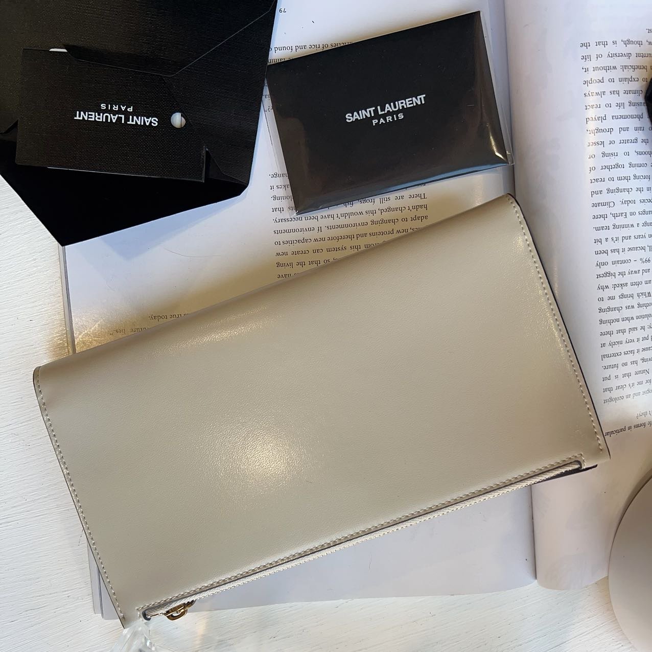 Saint Laurent Leather Clutch Black and Cream
