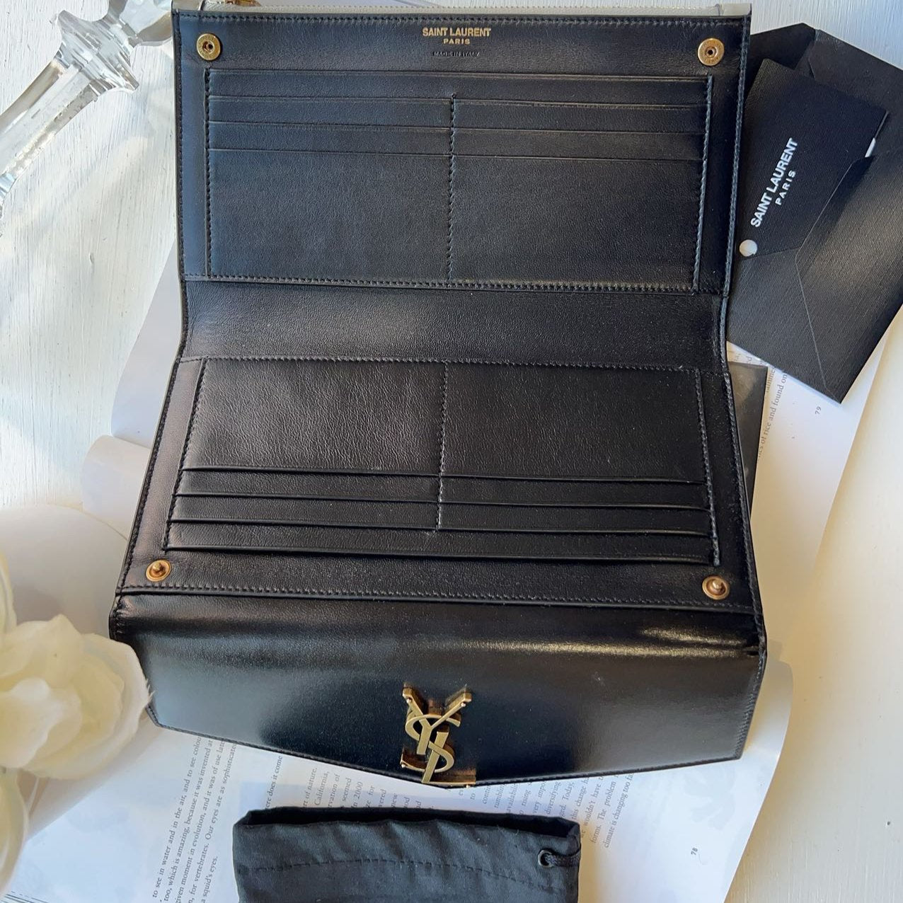 Saint Laurent Leather Clutch Black and Cream