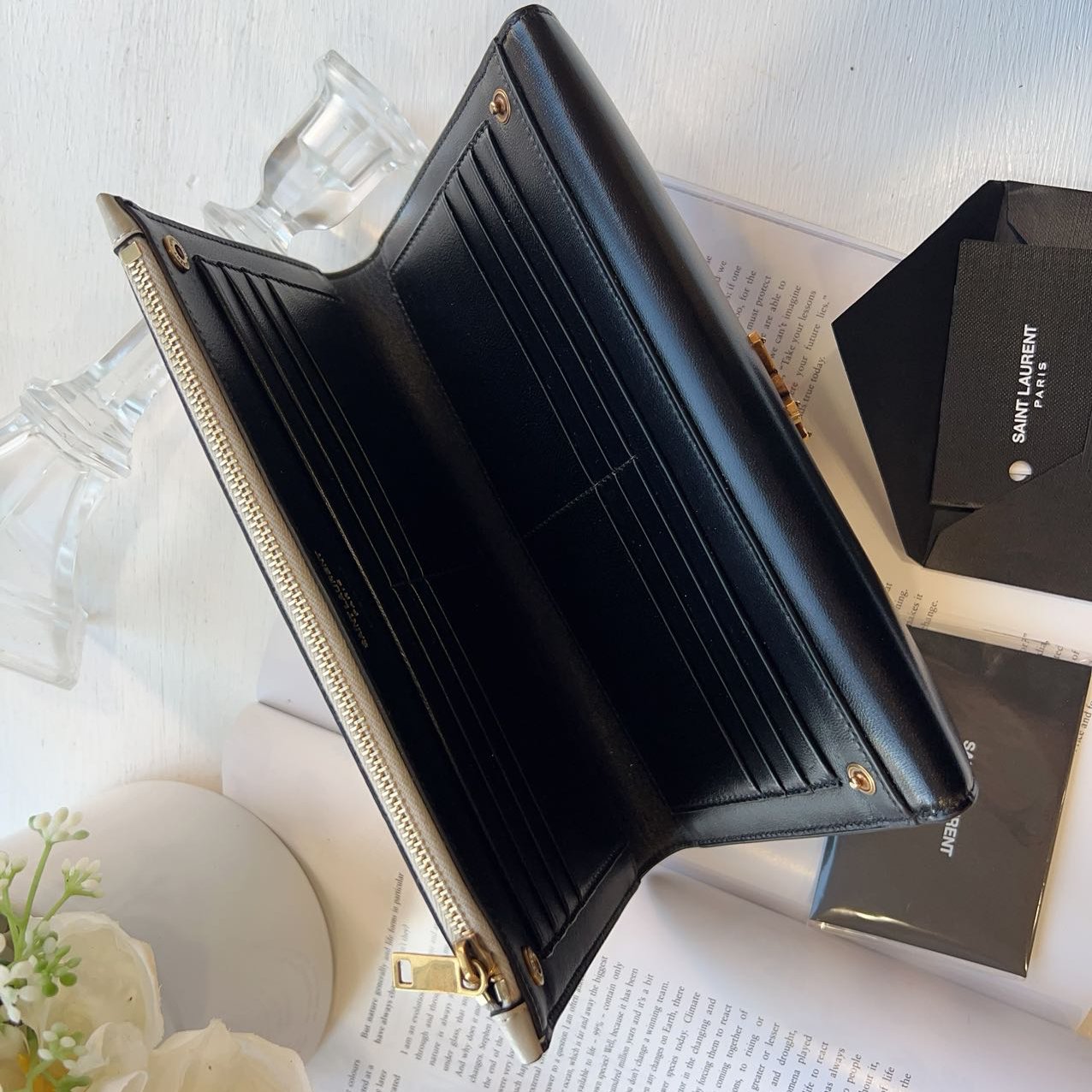 Saint Laurent Leather Clutch Black and Cream