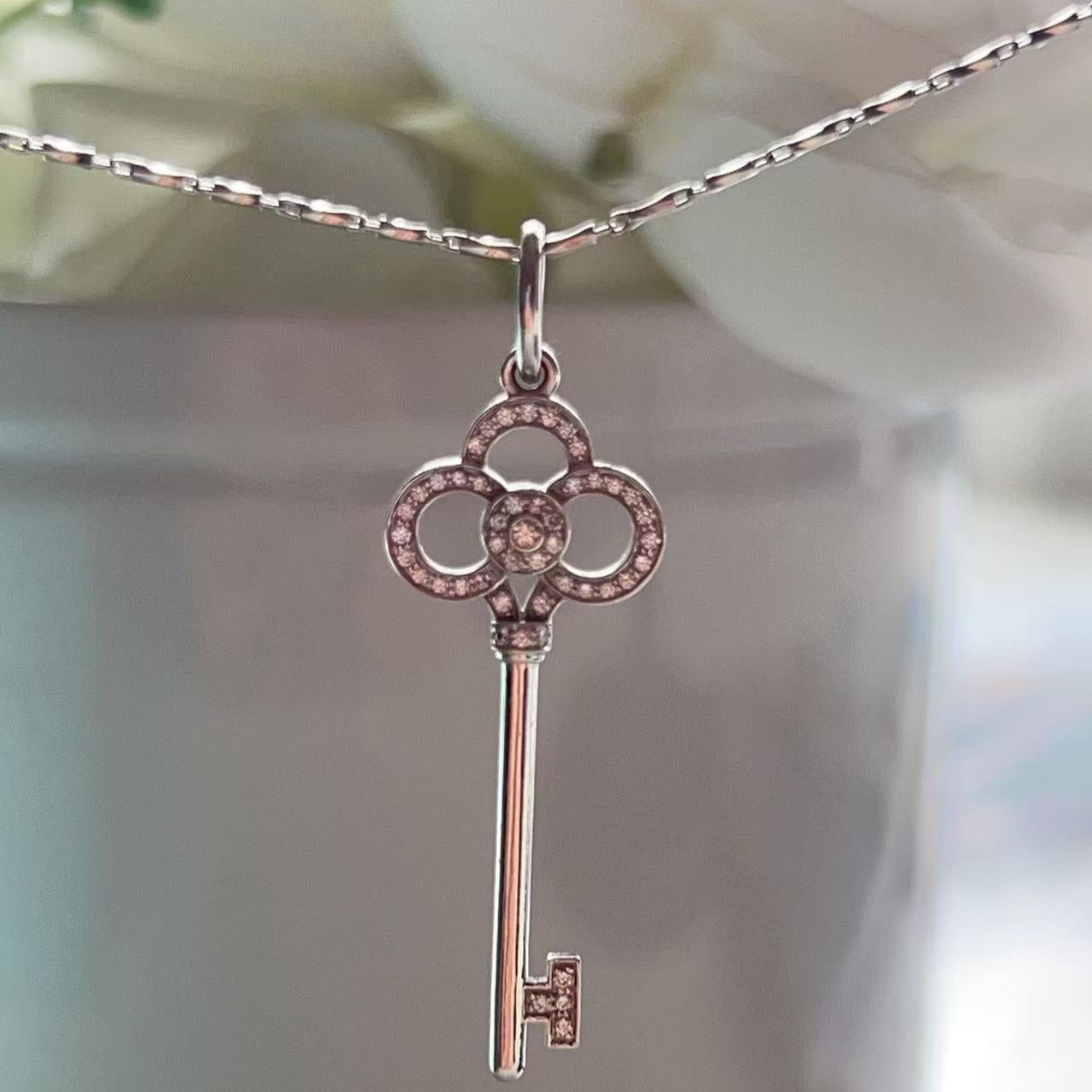 Tiffany Keys Crown Key Pendant White Gold