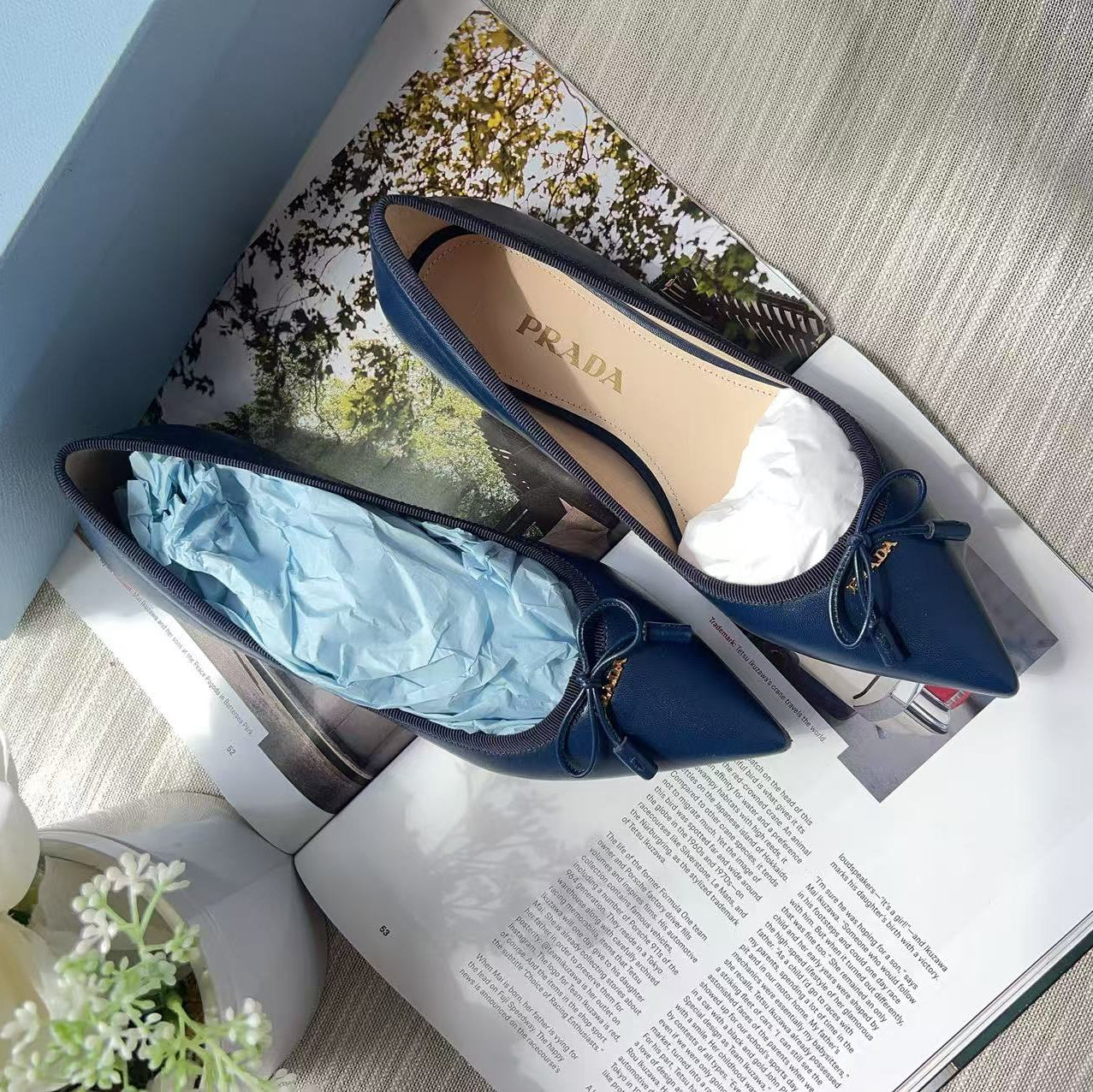 Prada Point-Toe Tassel Ballerina Flat Navy Size36 New