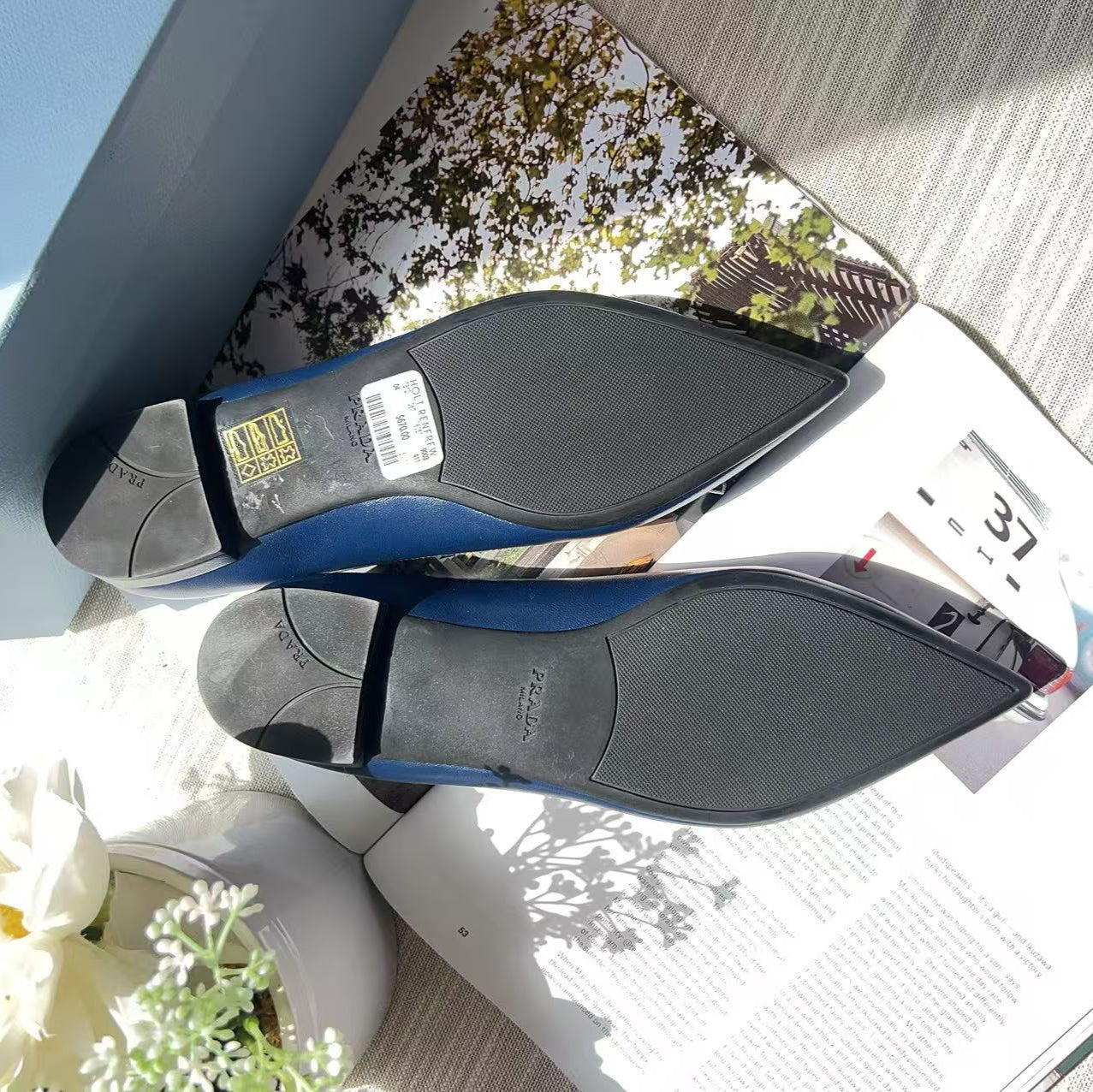 Prada Point-Toe Tassel Ballerina Flat Navy Size36 New