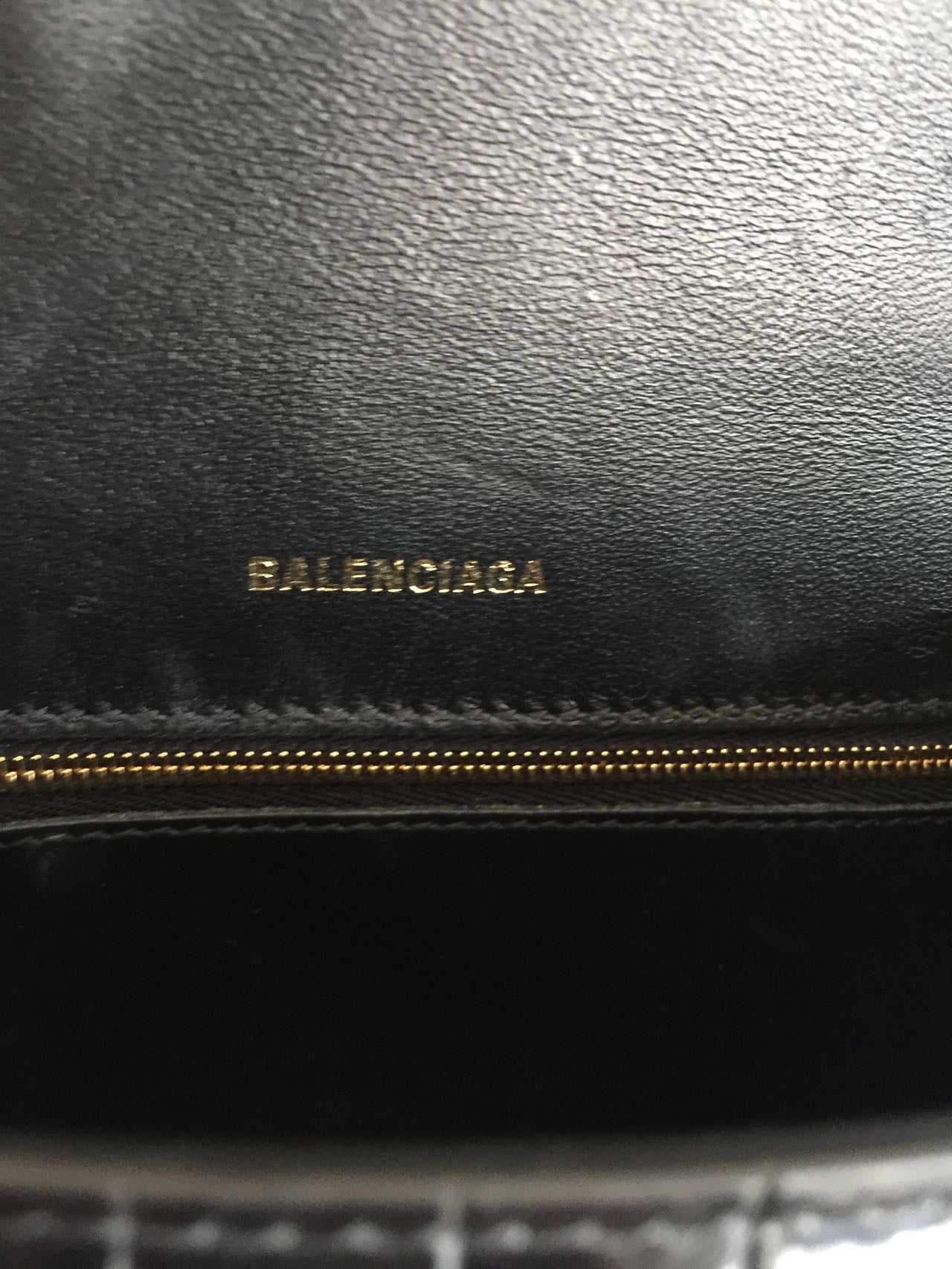 BALENCIAGA Hourglass Calfskin Crocodile Embossed Small Top Handle Bag Black