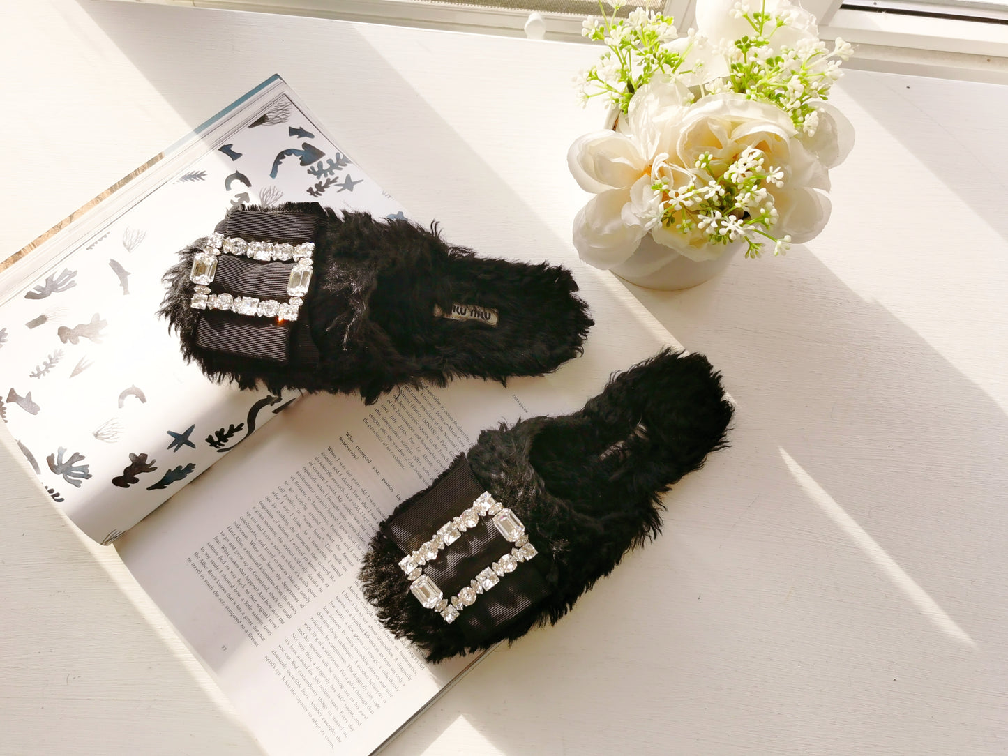 Miu Miu Crystal with Fur Shoes Size36