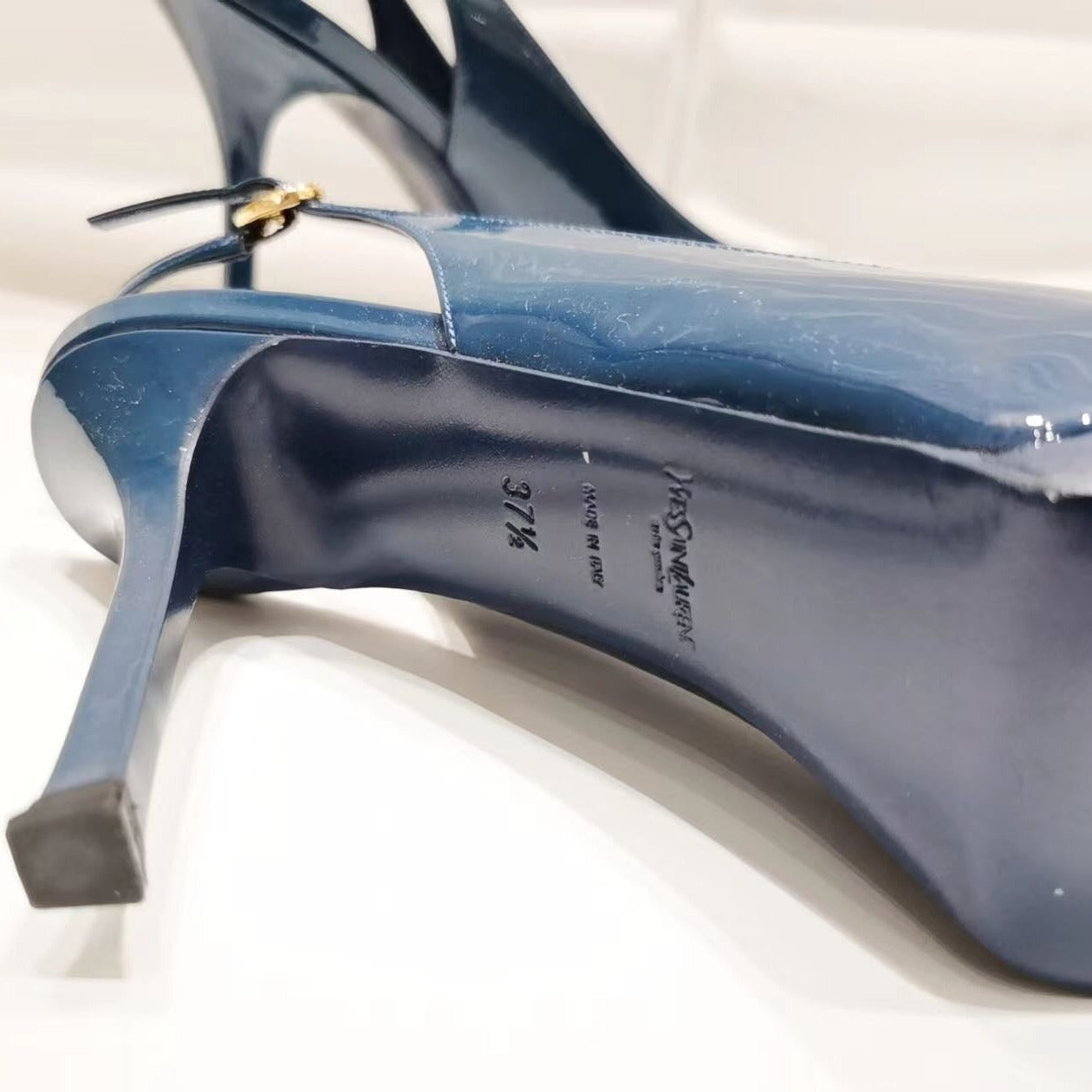 Saint Laurent YSL Vitello Vernice Slingback Platform Pumps 37.5