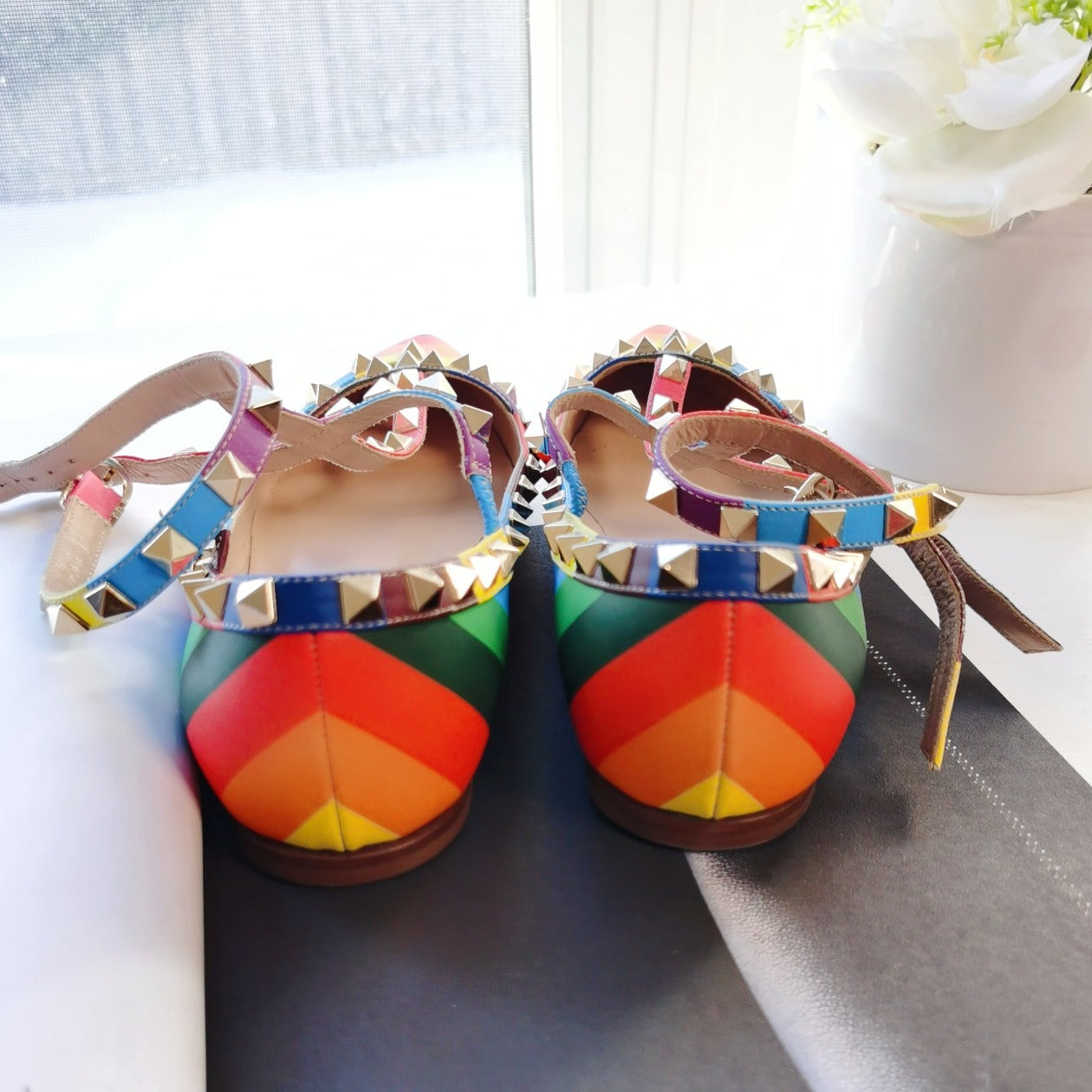 Valentino Rockstud Cage Ballerina Flats 36.5 Multicolor