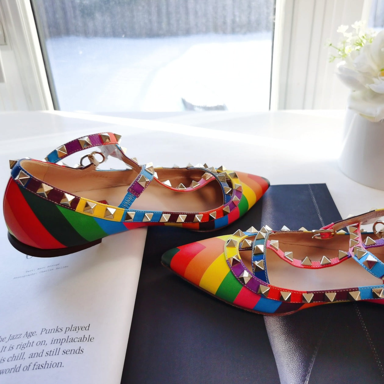 Valentino Rockstud Cage Ballerina Flats 36.5 Multicolor