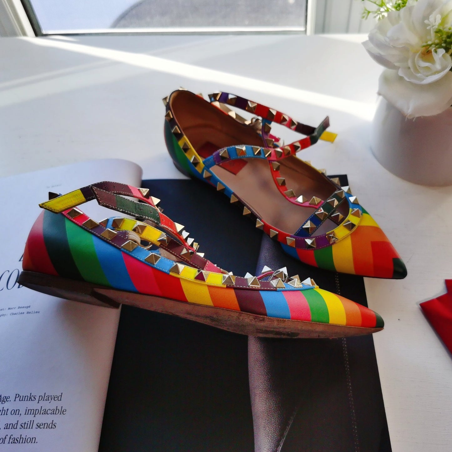 Valentino Rockstud Cage Ballerina Flats 36.5 Multicolor