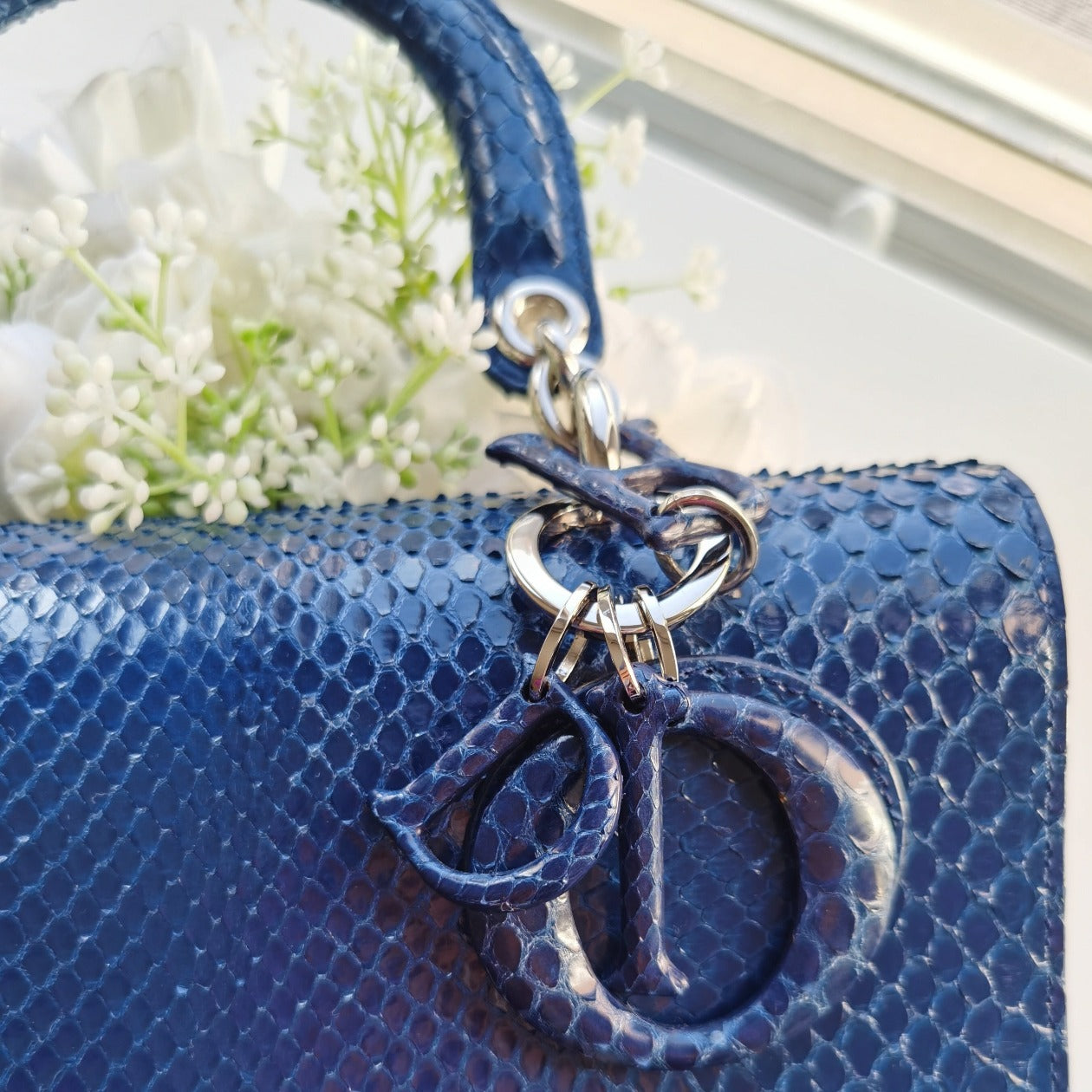 Christian Dior Be Dior Flap Bag In Metallic Blue python Bag