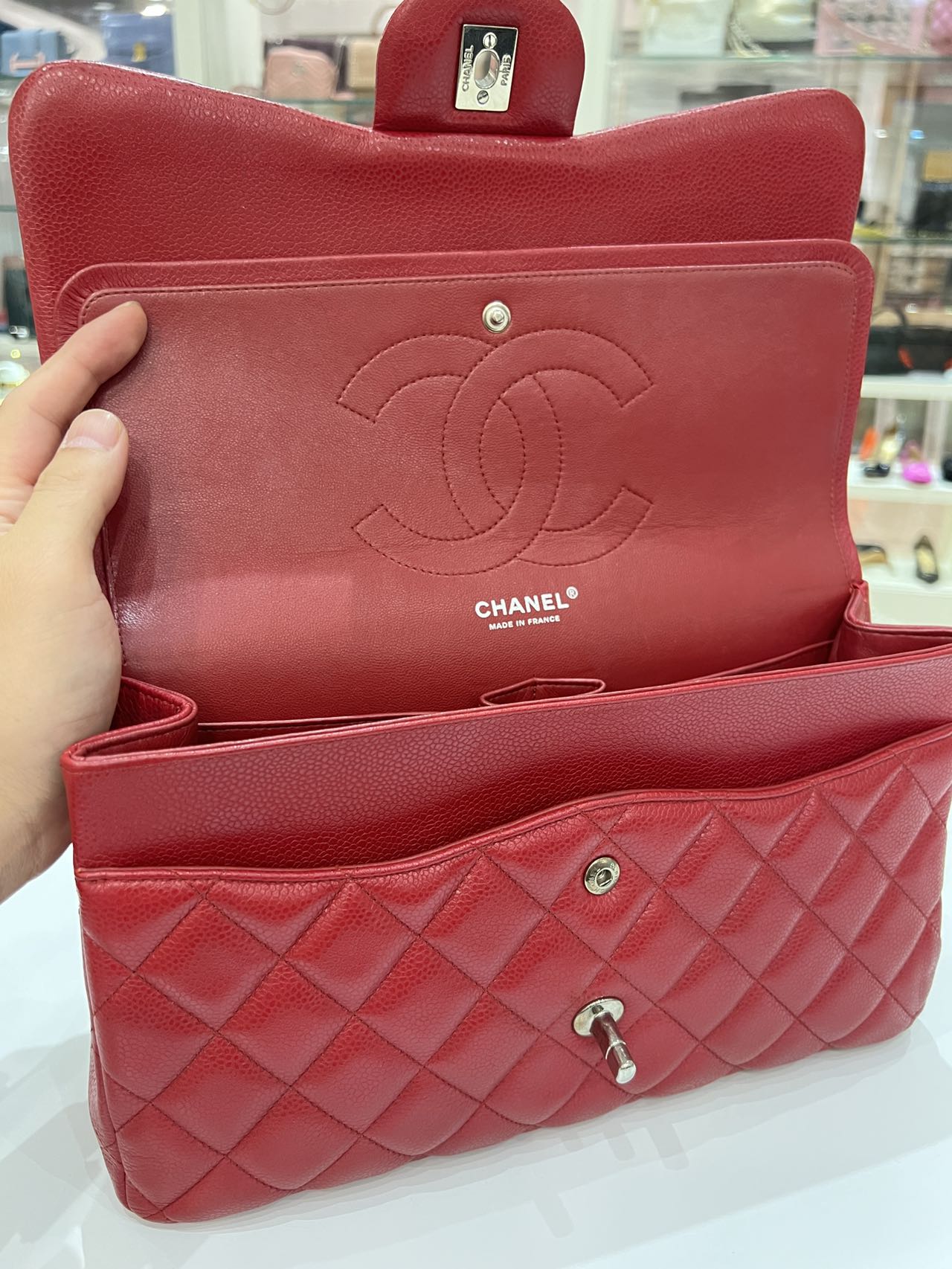 Chanel Caviar Quilted Jumbo Double Flap Red - luxhub.ca