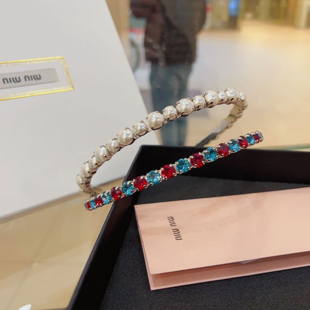 Miu Miu Crystal and Pearl Embellishment Headband