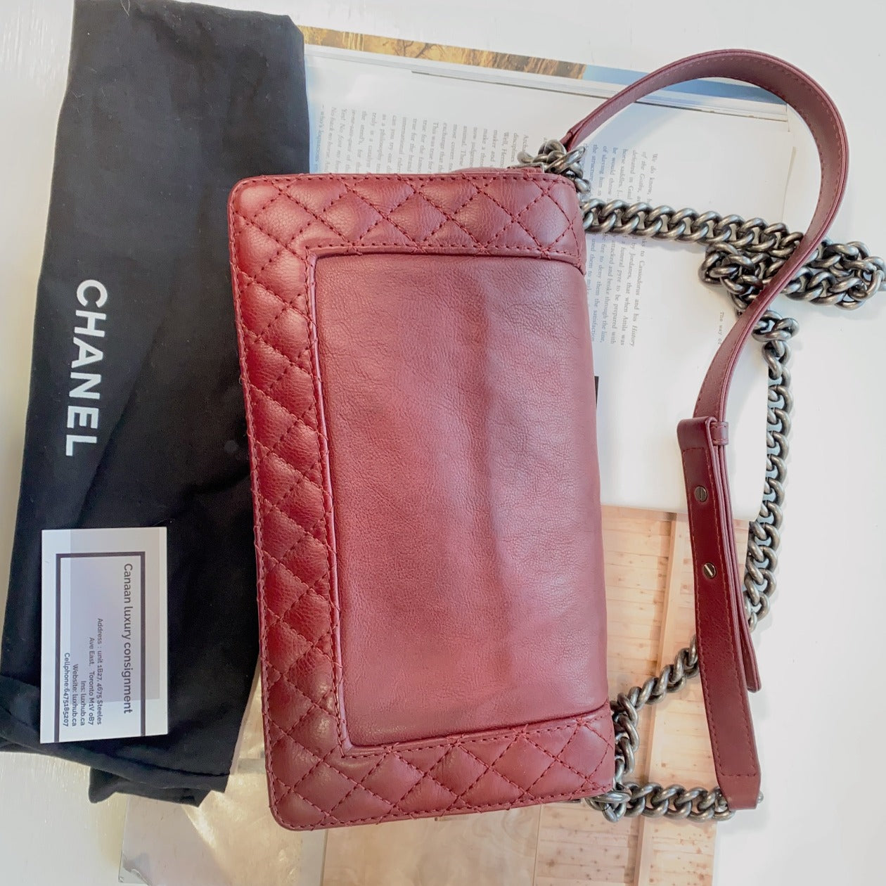 Chanel Medium Le Boy Burgundy Calfskin Silver Bag