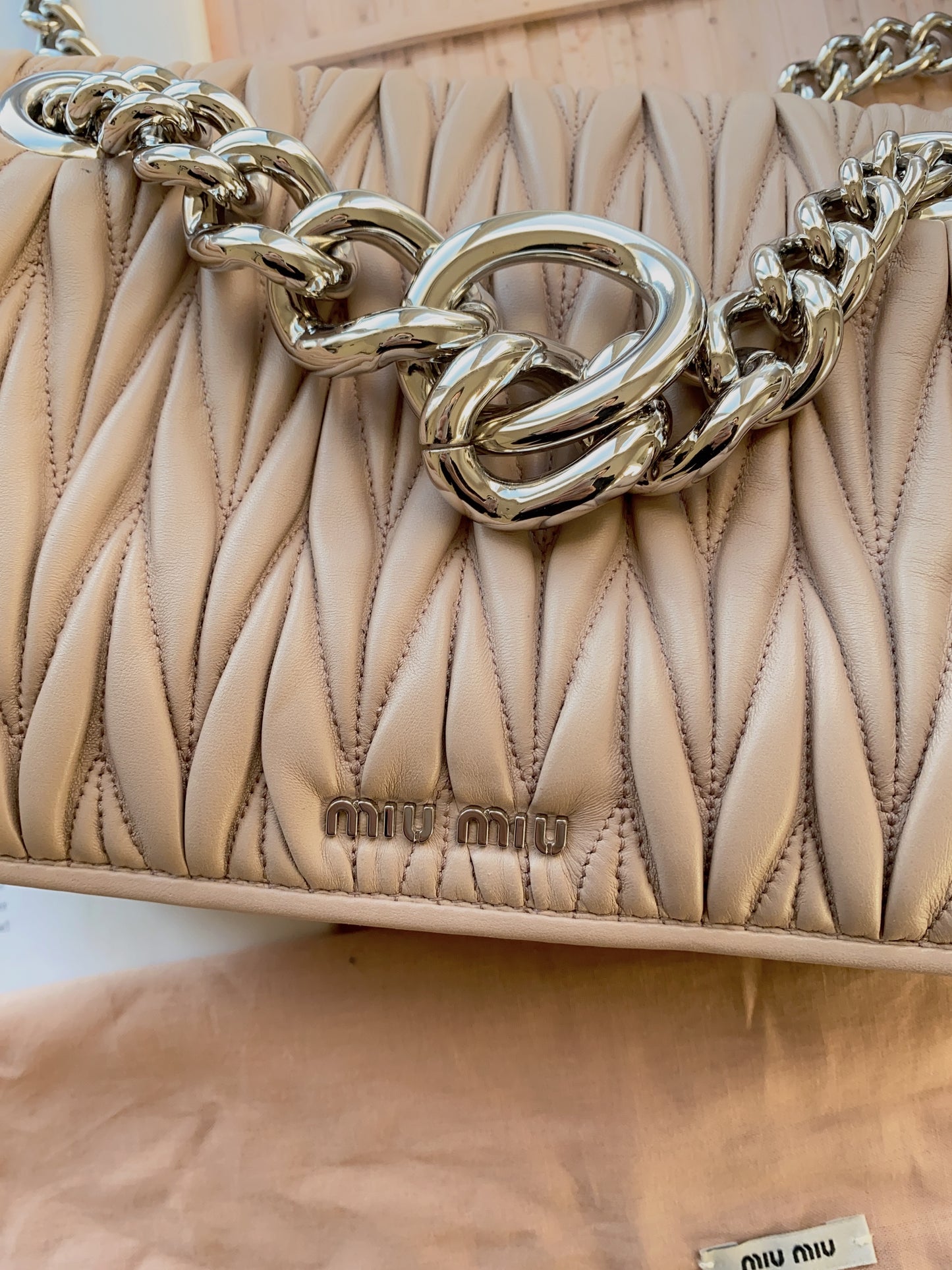 MIU MIU Nappa Matelasse Club Shoulder Bag Cammeo