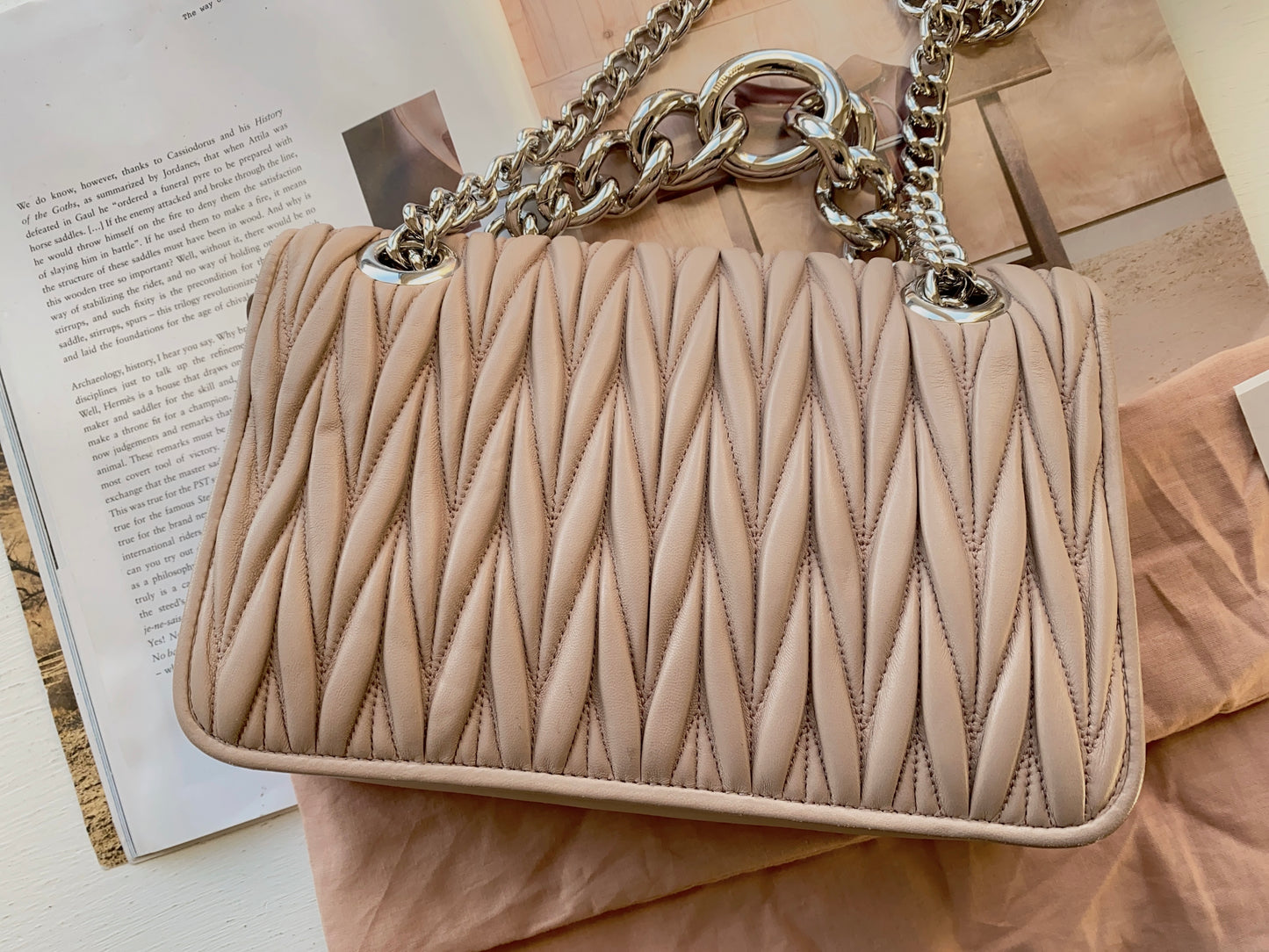 MIU MIU Nappa Matelasse Club Shoulder Bag Cammeo