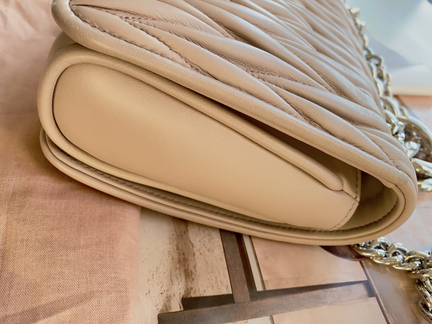 MIU MIU Nappa Matelasse Club Shoulder Bag Cammeo