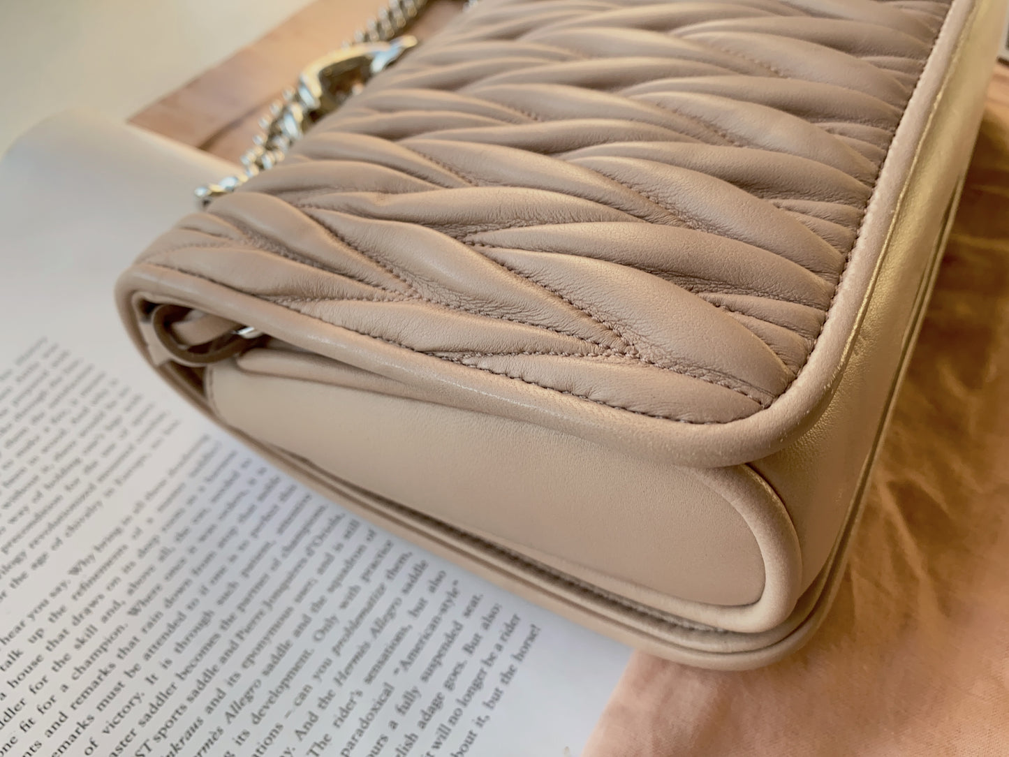 MIU MIU Nappa Matelasse Club Shoulder Bag Cammeo