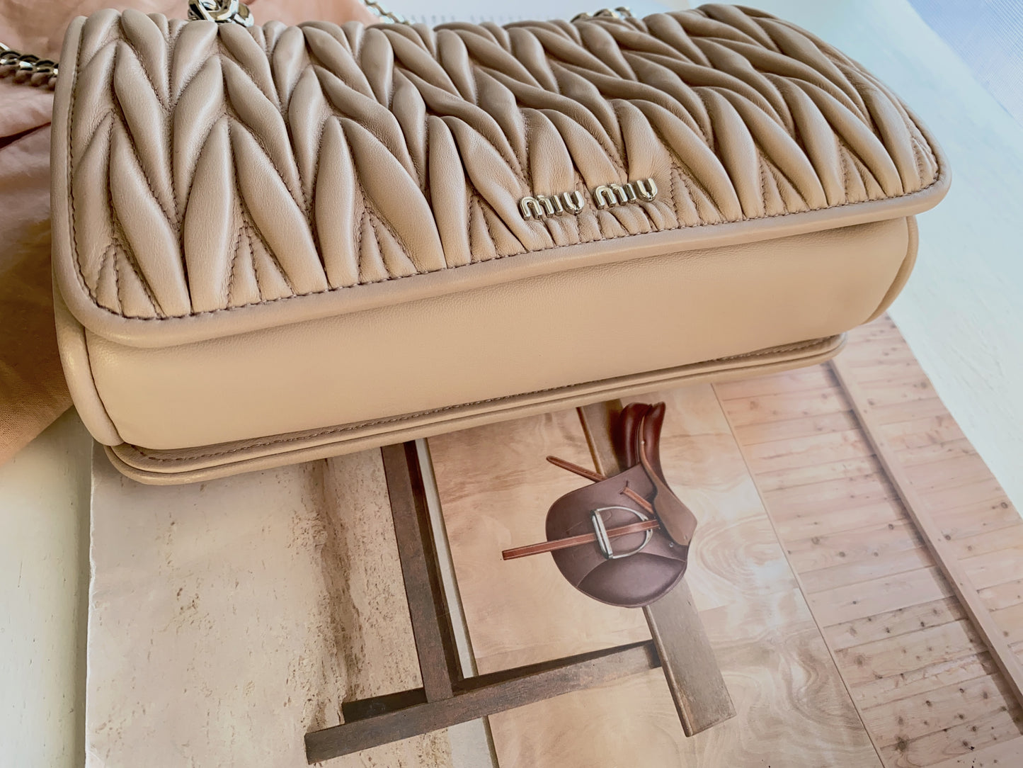 MIU MIU Nappa Matelasse Club Shoulder Bag Cammeo