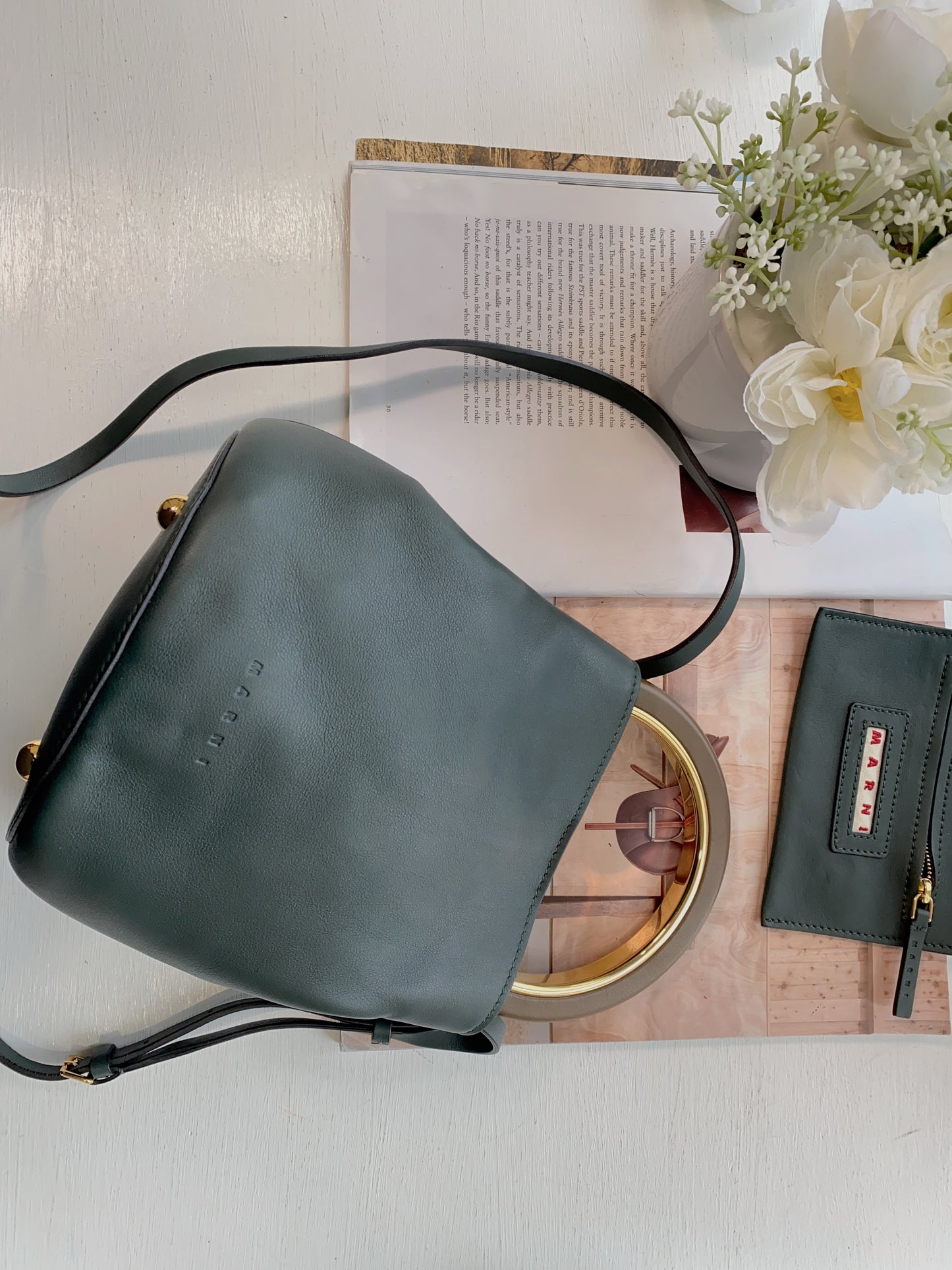 MARNI Smooth Leather Pannier Bucket Bag.