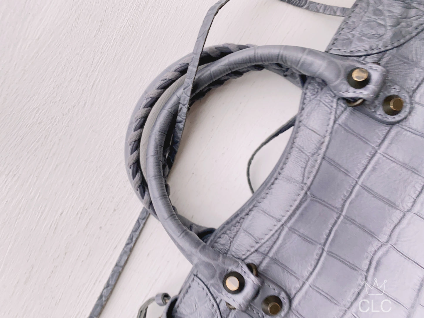 Balenciaga Grey Croc Embossed Leather RH Hardware Mini City Bag