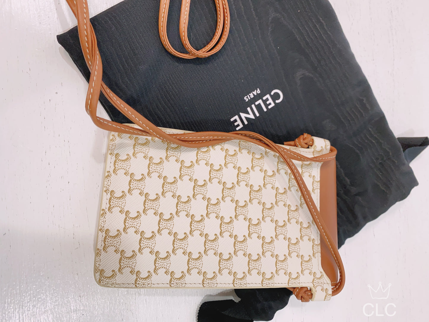 Celine Pouch With Flap In Triomphe Canvas