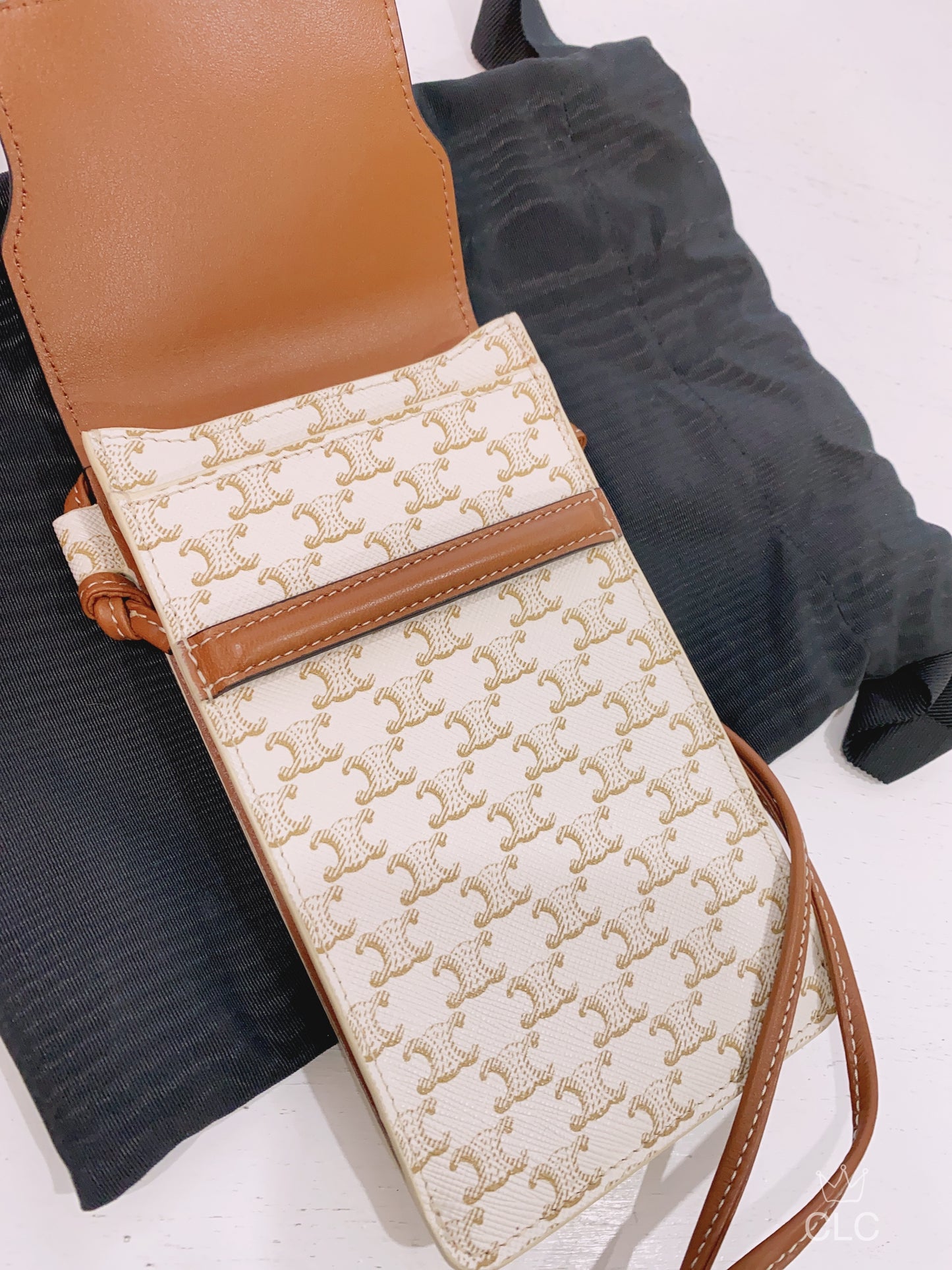 Celine Pouch With Flap In Triomphe Canvas