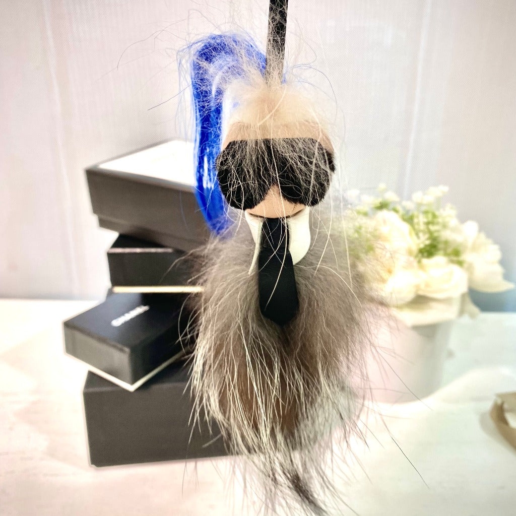 Fendi Karlito Karl Lagerfeld Bag Charm Mink Fox Fur –