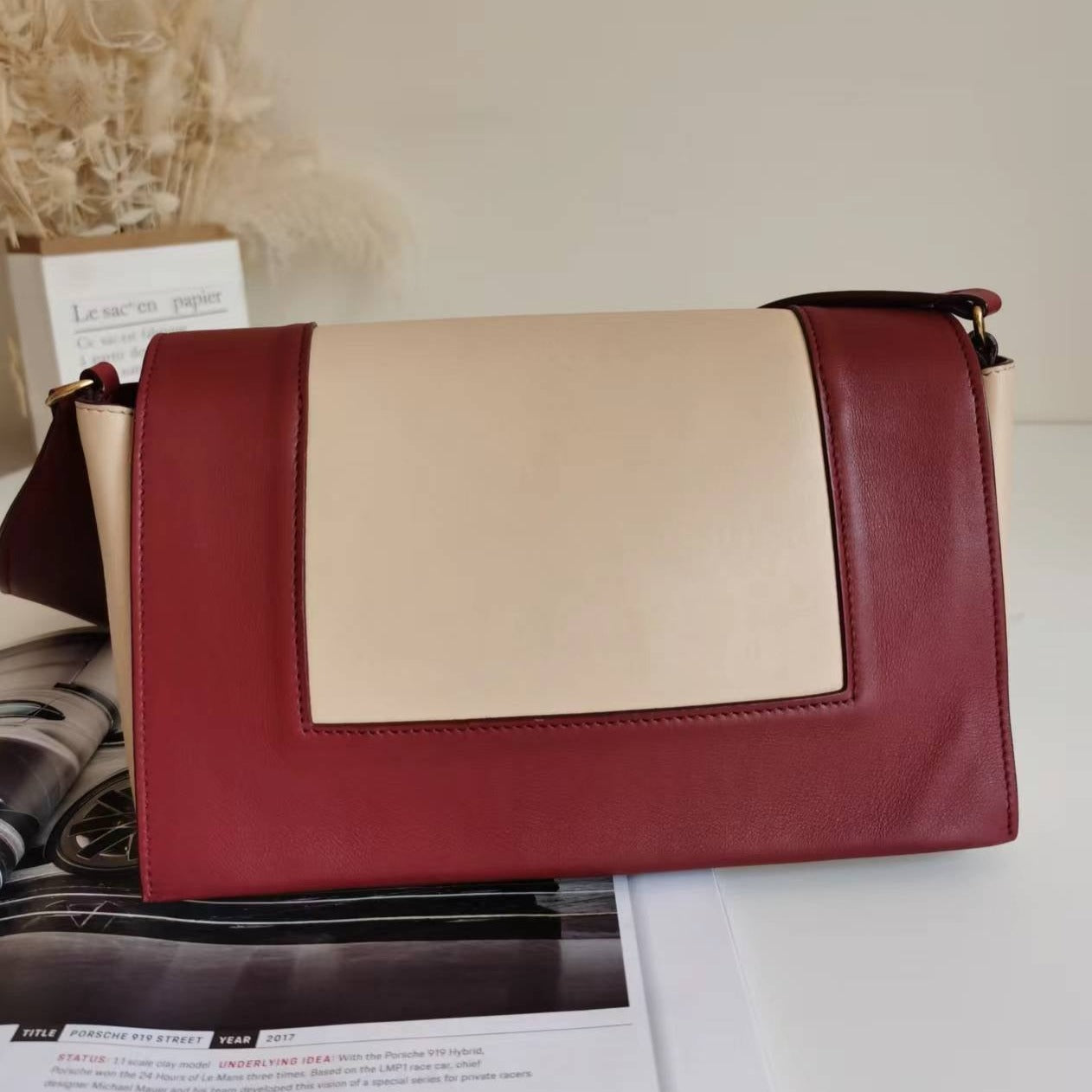 CELINE Shiny Smooth Calfskin Medium Frame Shoulder Bag Ruby Nude - luxhub.ca