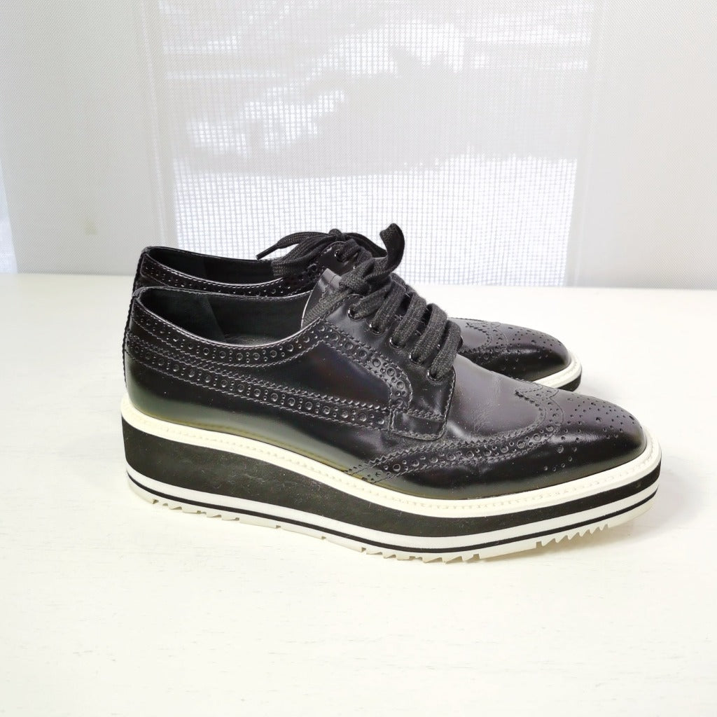 Prada Leather Lasercut Accents Oxfords Shoes Size37