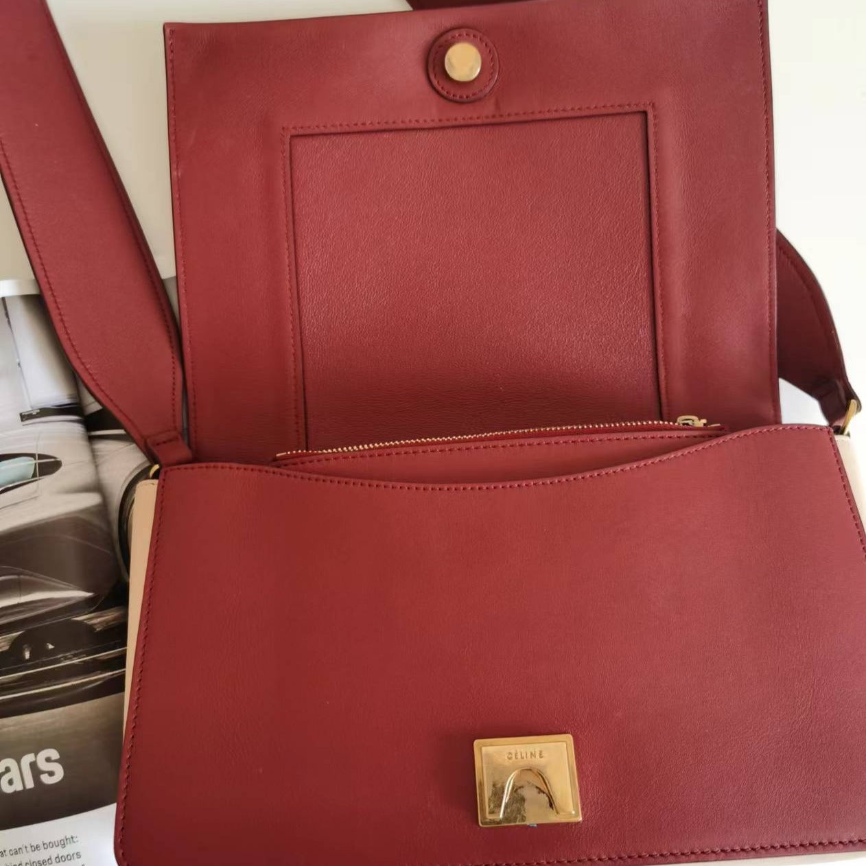 CELINE Shiny Smooth Calfskin Medium Frame Shoulder Bag Ruby Nude - luxhub.ca