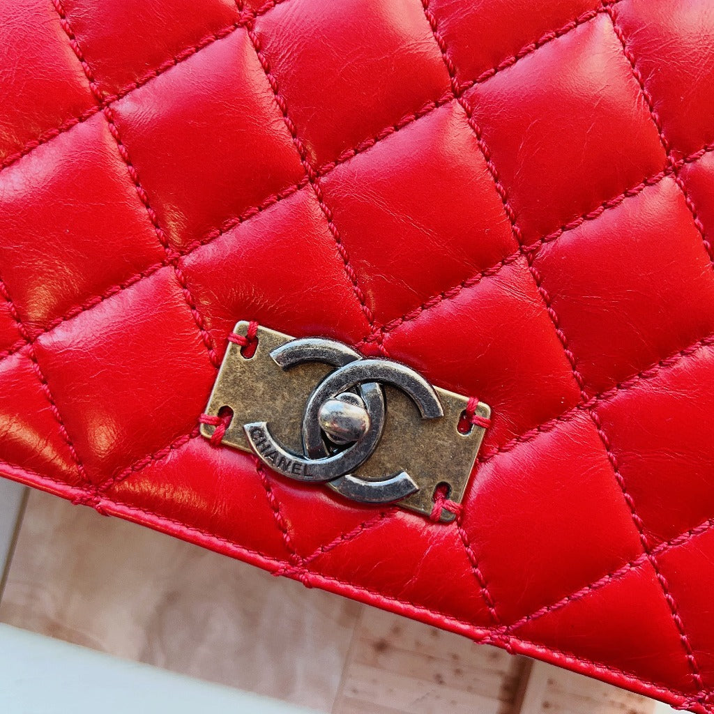 Chanel Red Quilted Calfskin Leather Classic Flap Bag - luxhub.ca