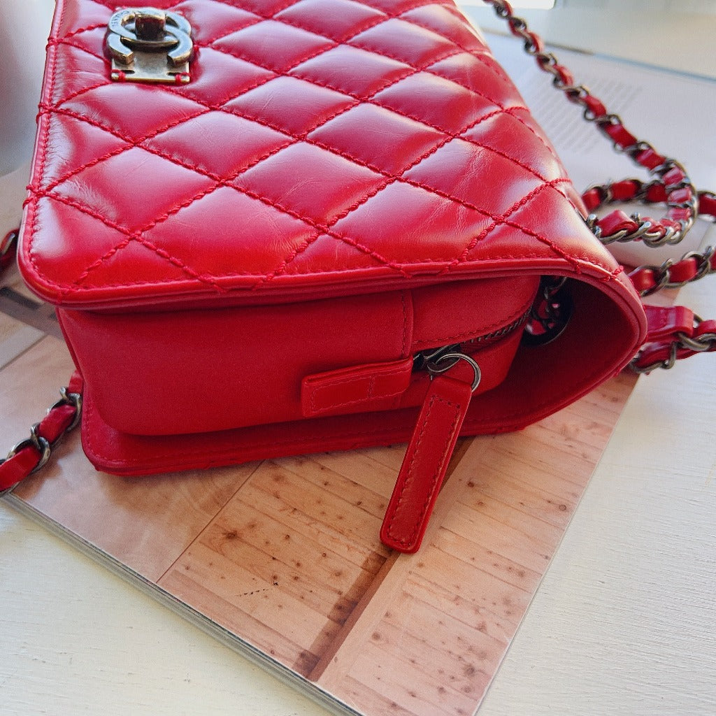 Chanel Red Quilted Calfskin Leather Classic Flap Bag - luxhub.ca