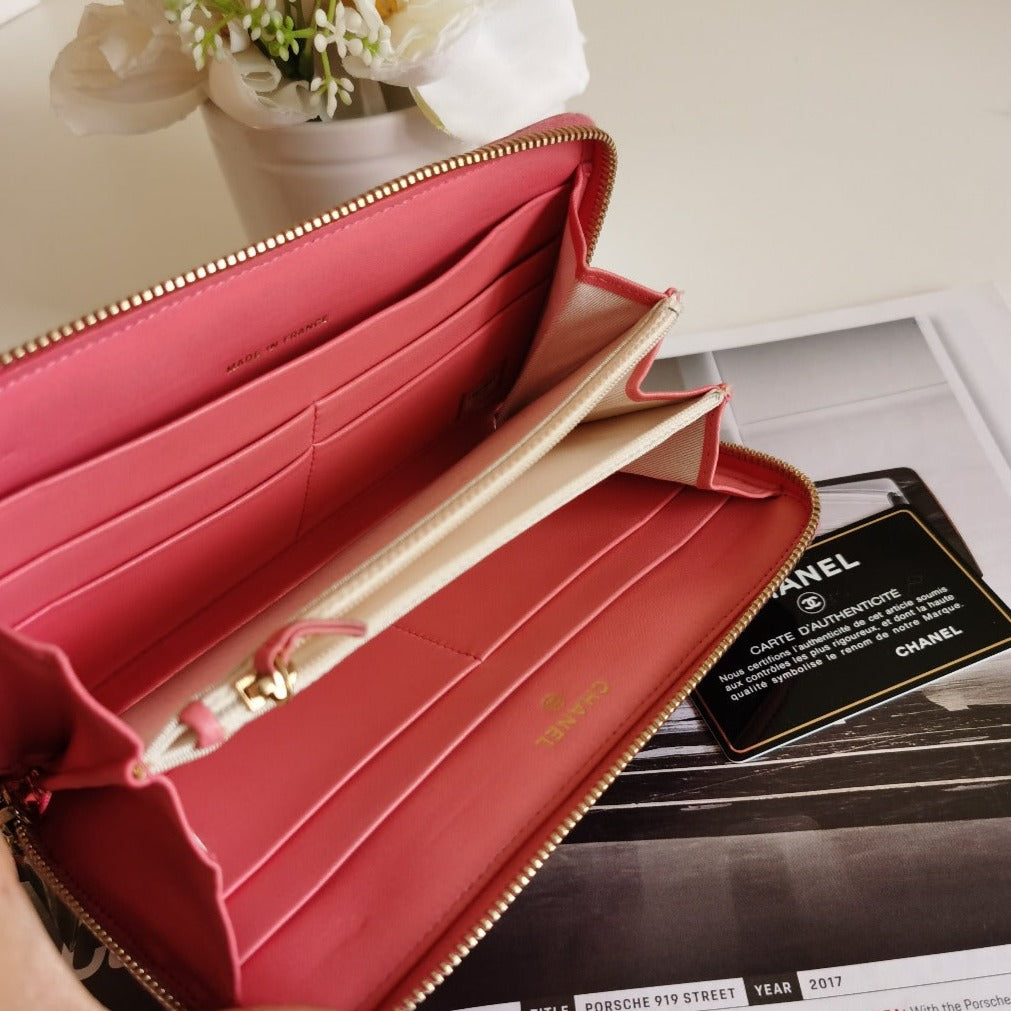 Chanel zipper long wallet valentine limited edition - luxhub.ca