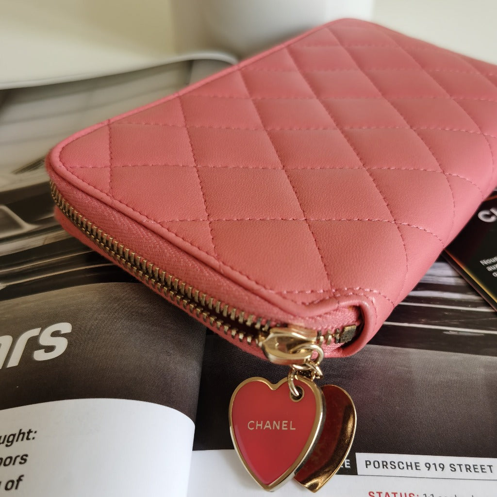 Chanel zipper long wallet valentine limited edition - luxhub.ca
