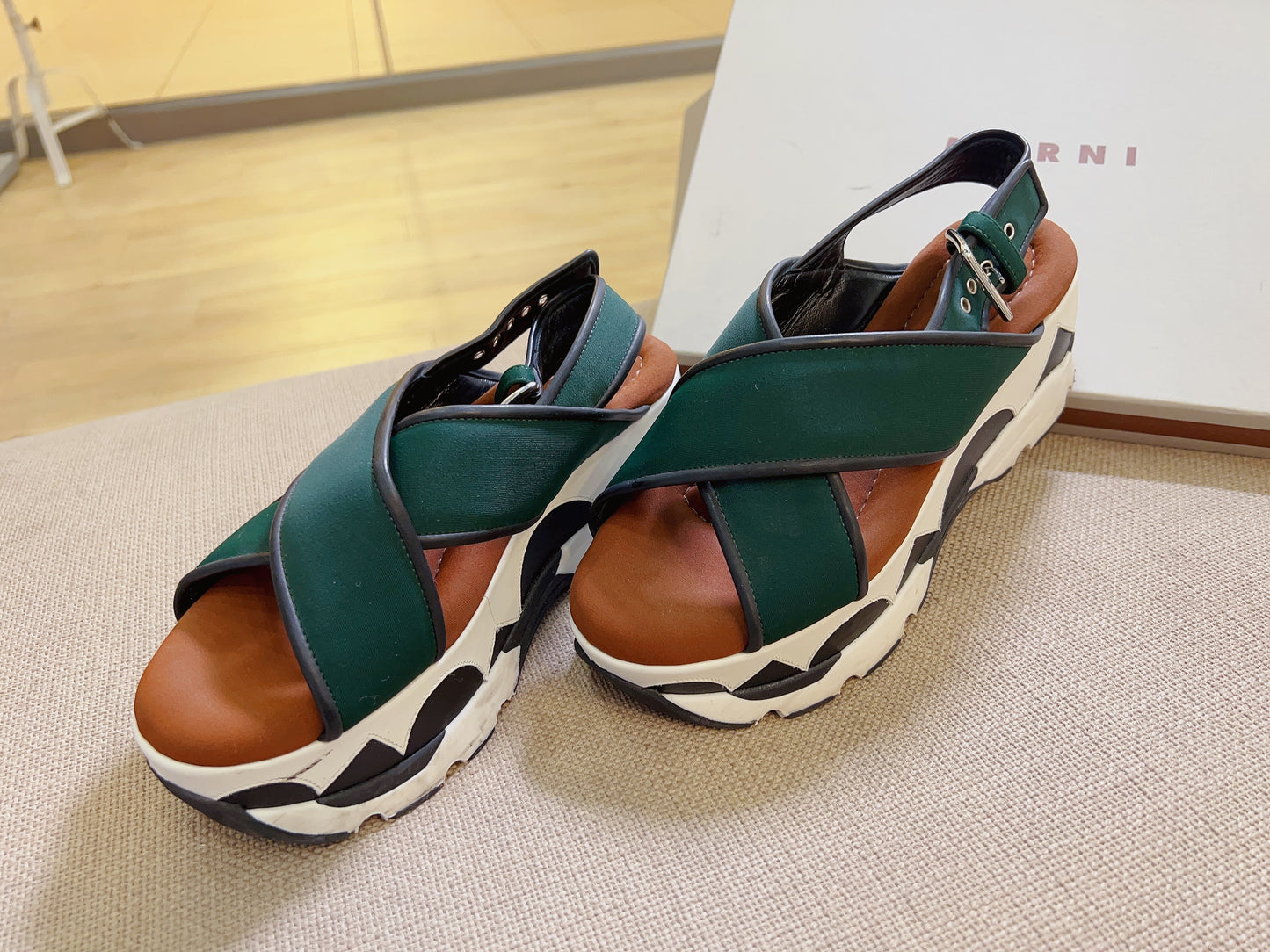 Marni Leather Striped Slingback Sandals Size37