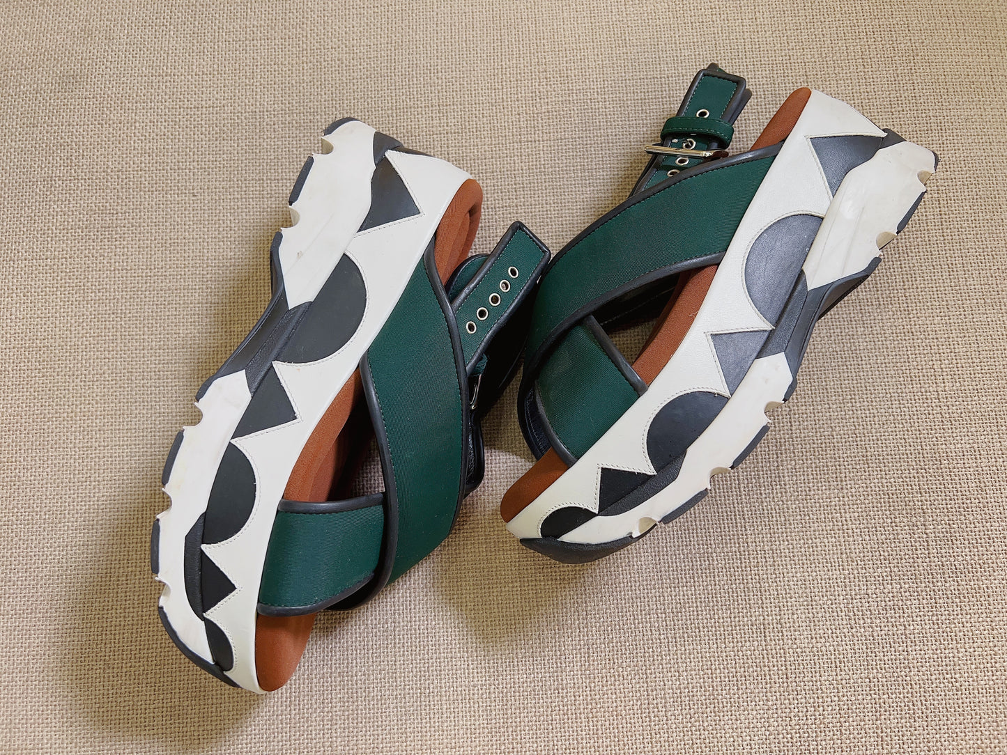 Marni Leather Striped Slingback Sandals Size37