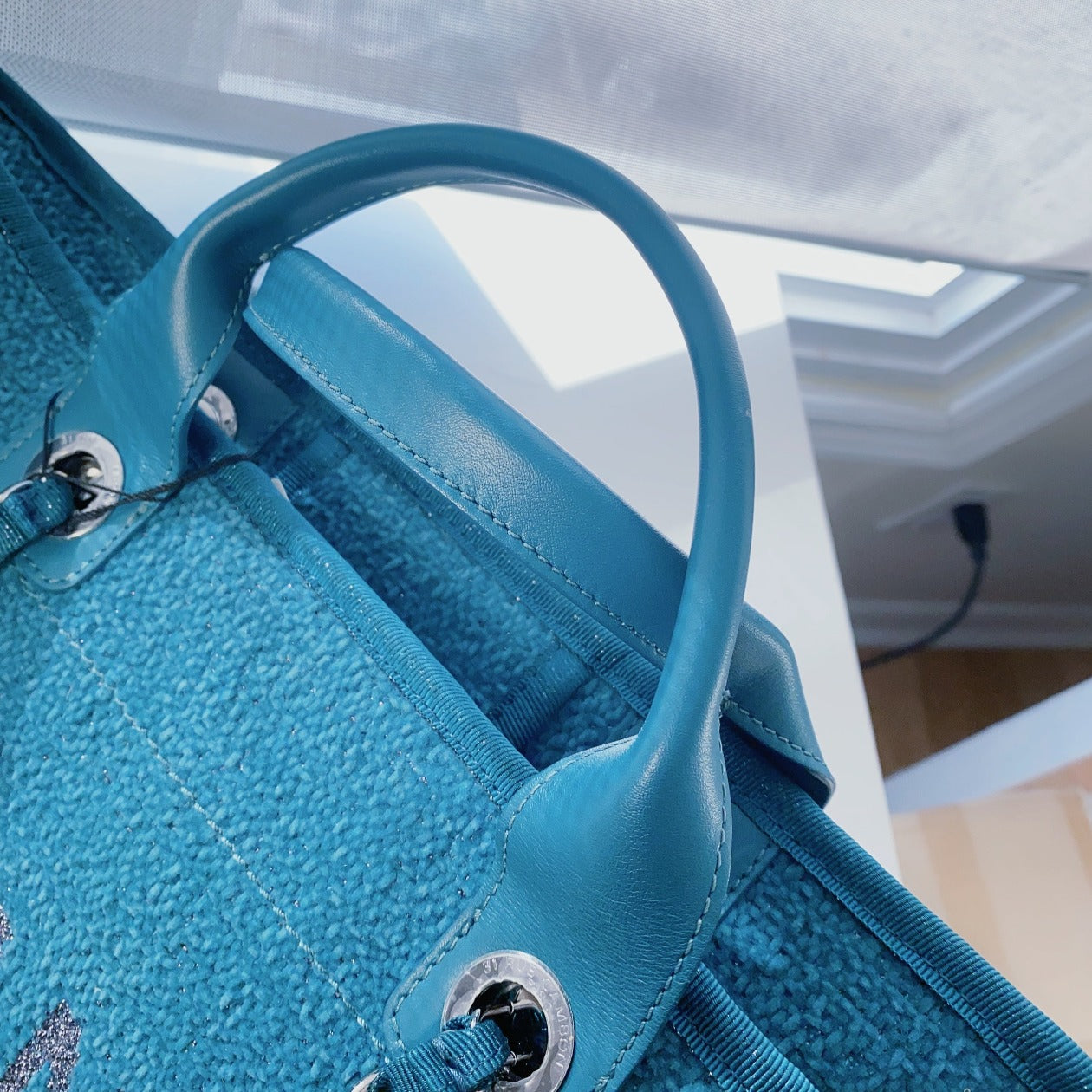 CHANEL GREEN WOVEN VELOUR DEAUVILLE TOTE MEDIUM