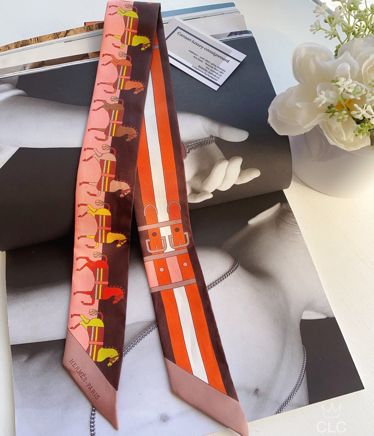 HERMES Rocabar Twilly Scarf Silk Chocolat Rose Poudre Potillon Brown