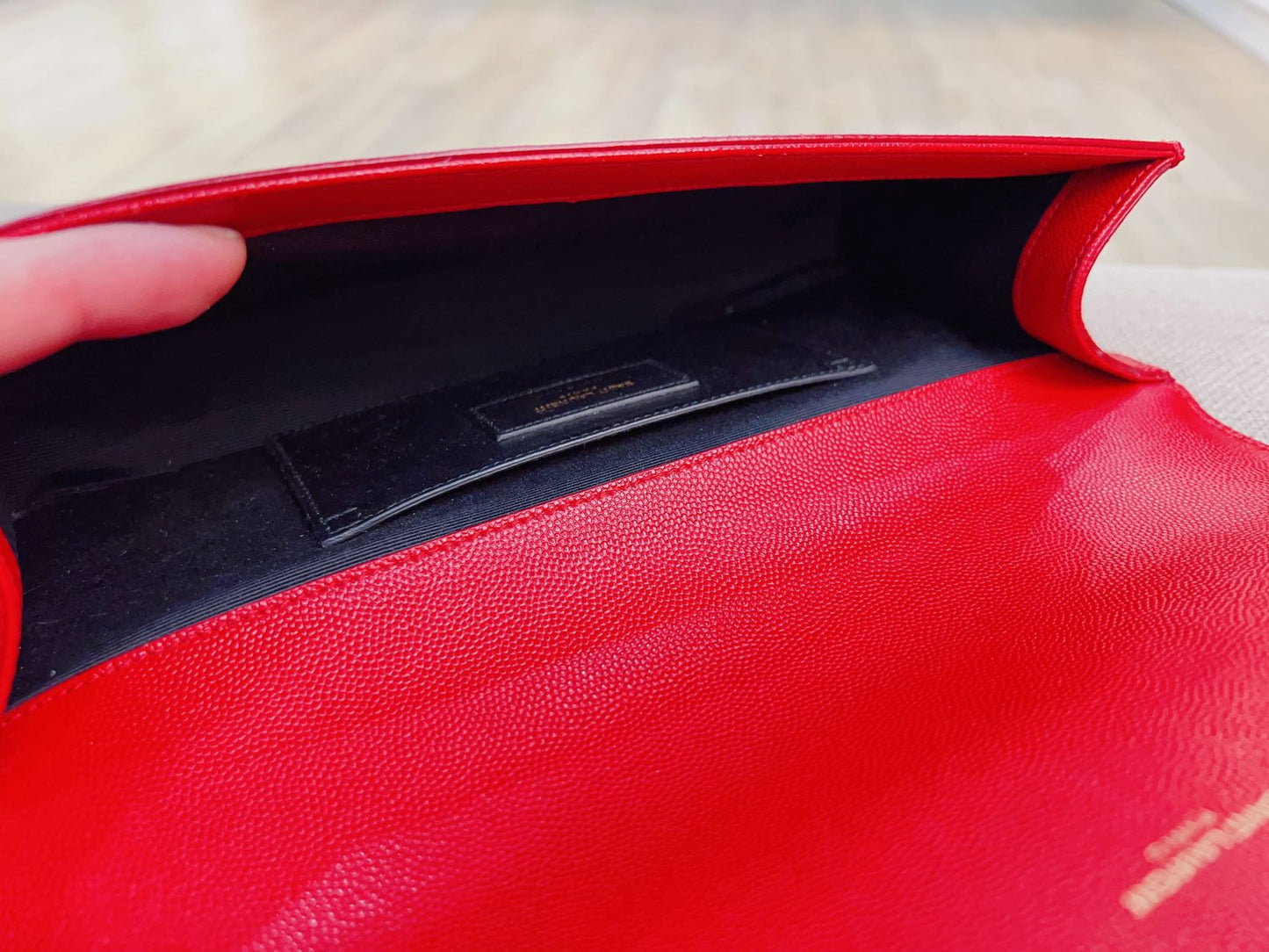 Saint Laurent Grain De Poudre Monogram Cassandre Clutch Red