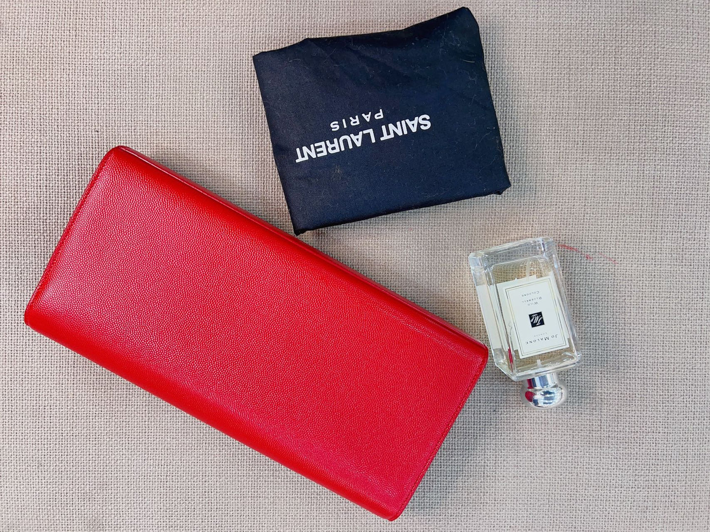 Saint Laurent Grain De Poudre Monogram Cassandre Clutch Red