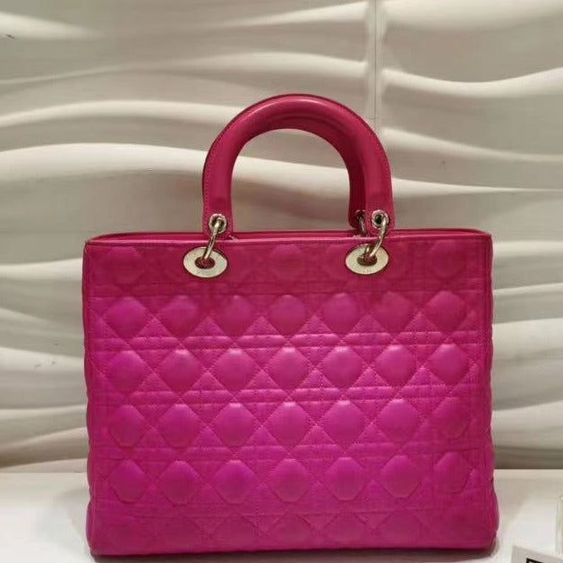CHRISTIAN DIOR Lambskin Large Lady Dior Hot Pink - luxhub.ca