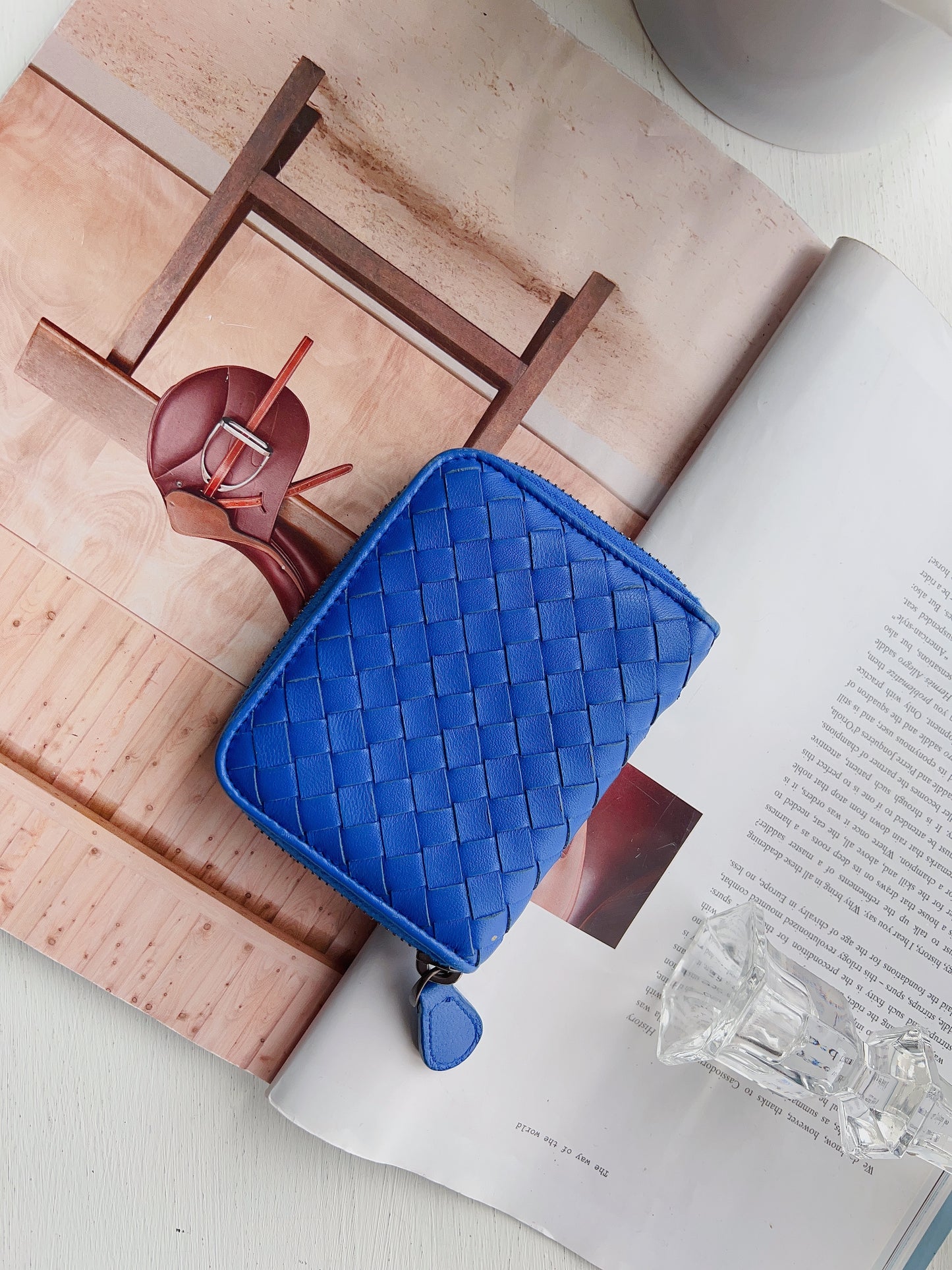 Bottega Veneta Nappa Intrecciato Zip Around Coin Purse Blue