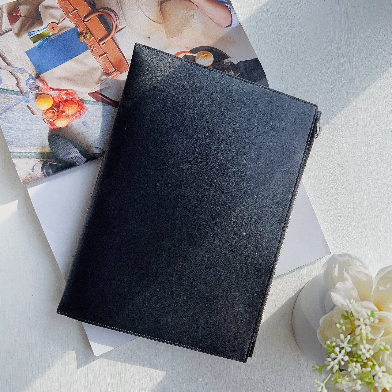 Saint Laurent Black Leather Rider Tablet Case