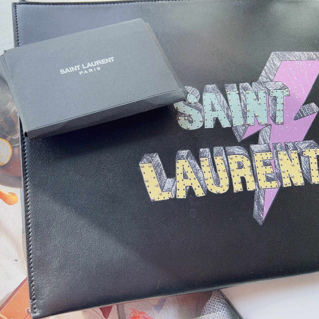 Saint Laurent Black Leather Rider Tablet Case