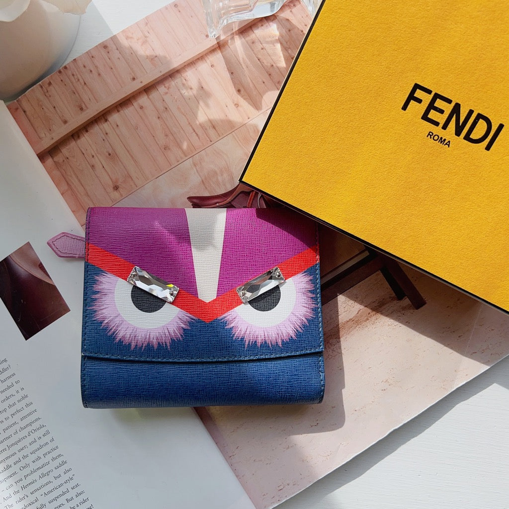 Fendi Monster Trifold Wallet Leather with Crystals Compact luxhub