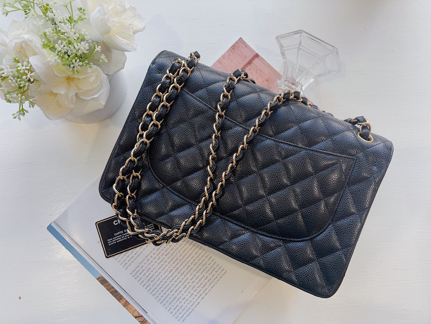 Chanel Classic Caviar Black Jumbo Gold