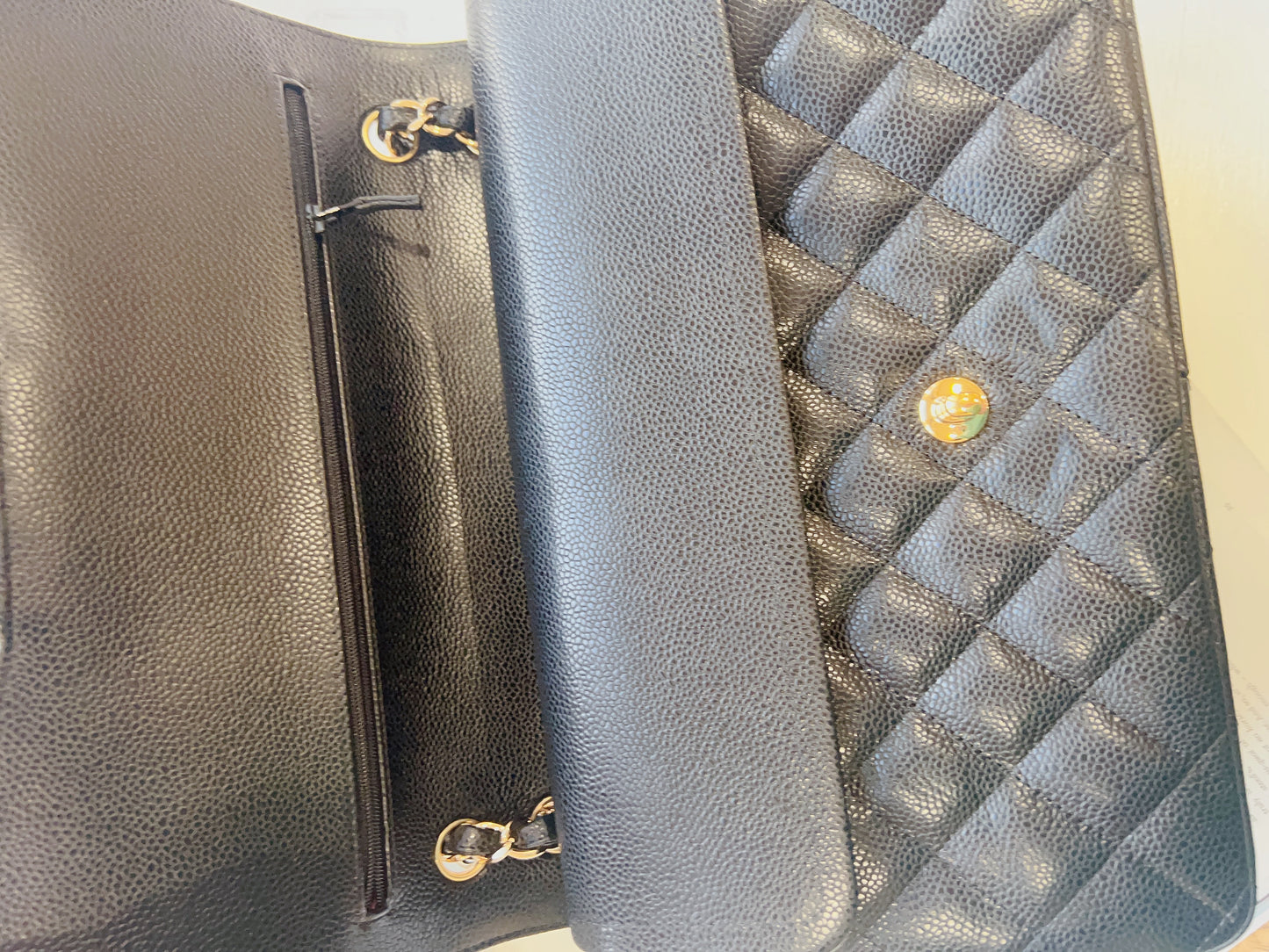 Chanel Classic Caviar Black Jumbo Gold